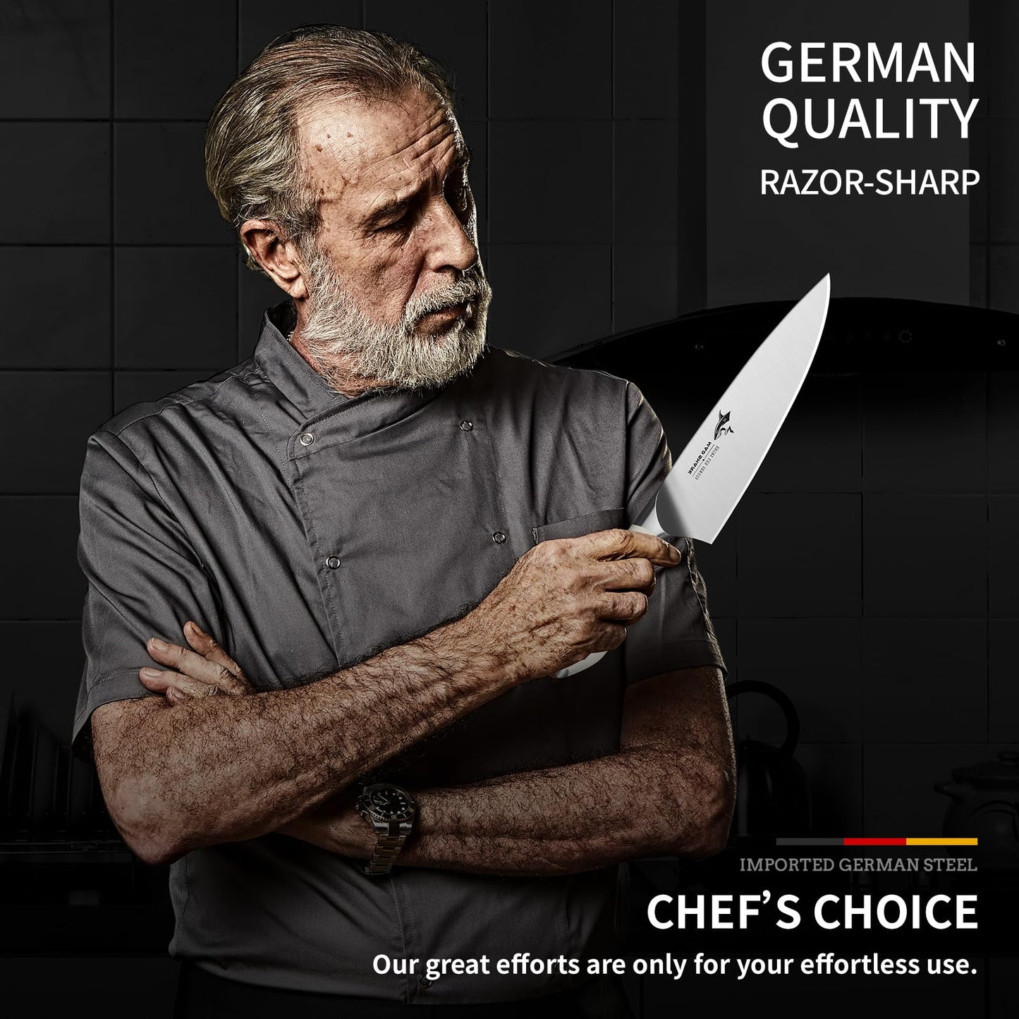 MAD SHARK Chef Knife 8 inch Chopping Knife High Carbon Stainless Steel Shark Chef's Knives with Ergonomic Handle, Cooking Knife with Gift Box, Birthday Gifts for Mom/Dad, Black