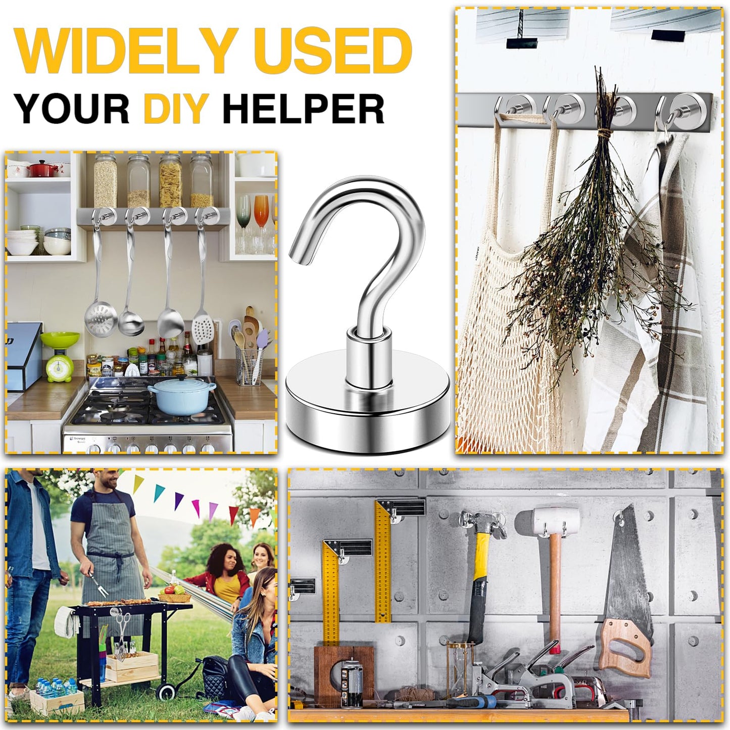 DIYMAG Magnetic Hooks, 30lbs+ Magnet Hook 2025 Cruise Cabin Ship Essentials Heavy Duty Strong Magnets Refrigerator Fridge Hanging for Classroom Beach Vacation Kitchen Grills Home 20 Pack (Silver)