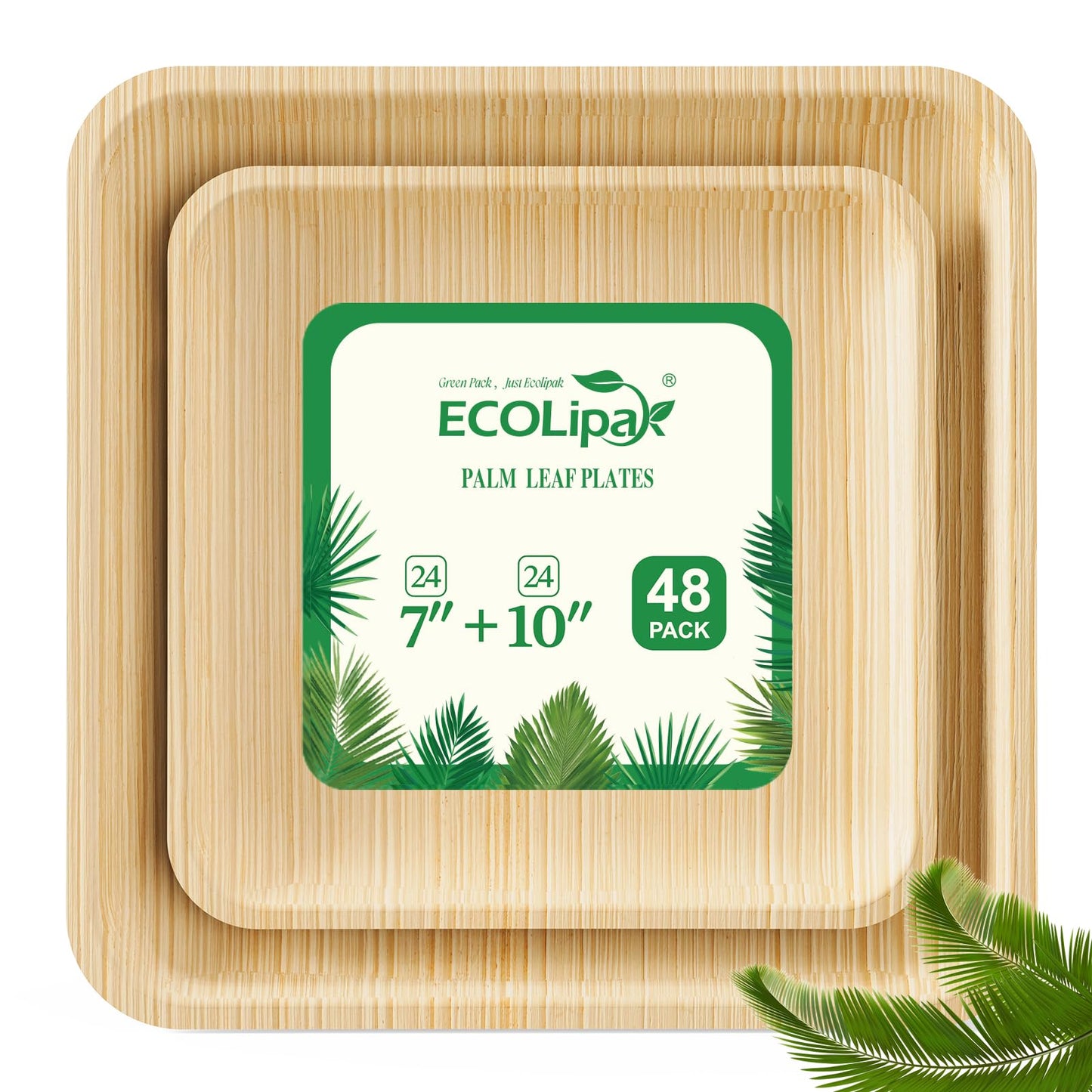 ECOLipak 6 Inch Compostable Palm Leaf Plate Like Bamboo Plate, 100 Pack Disposable Biodegradable Plates Suitable for Party, Dinner