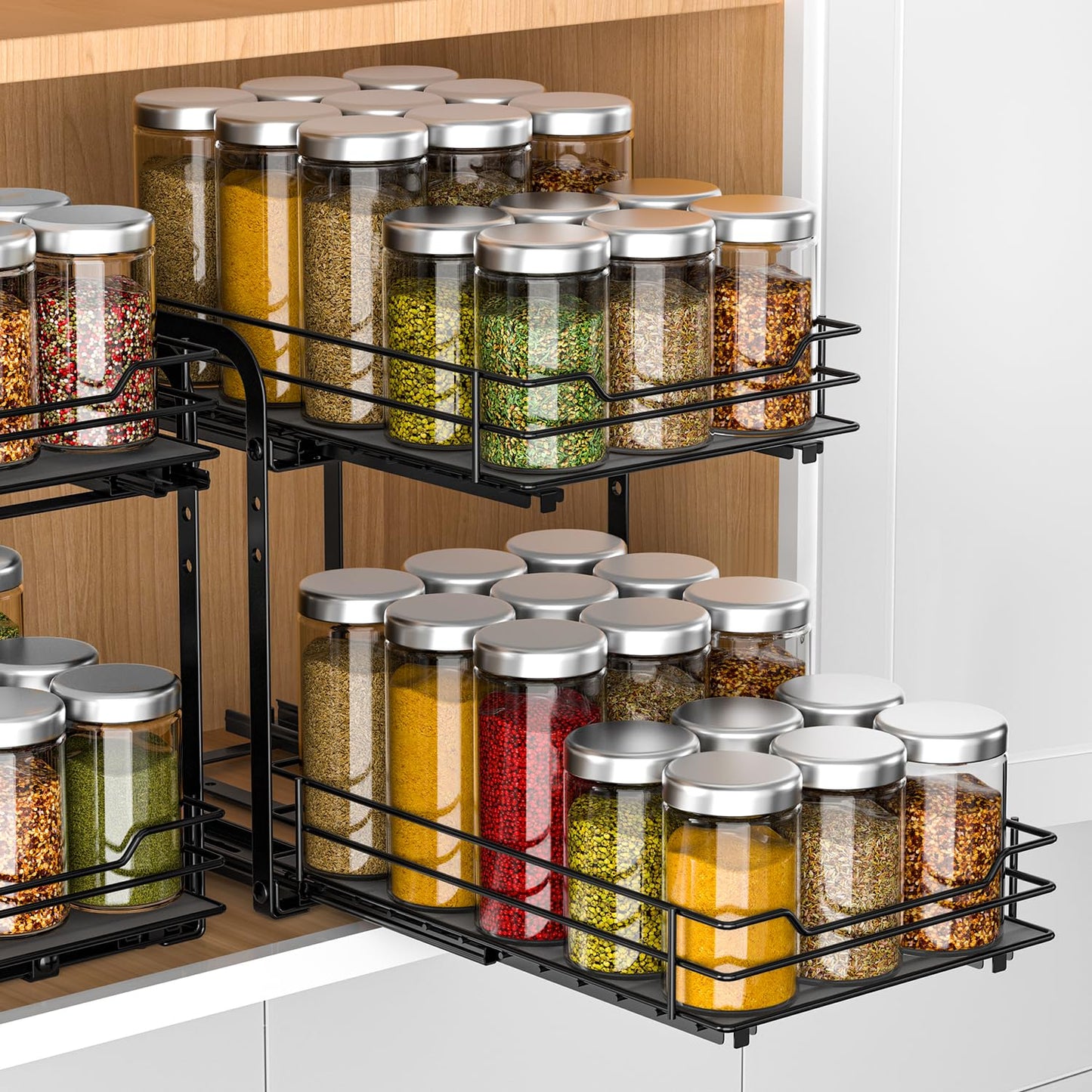 RCHYFEED Pull Out Spice Rack Organizer for Cabinet,Slide out Spice Organizer for Inside Cabinets,Heavy Duty Spice Organization for Kitchen and Pantry,Seasoning,Sauces(1-Tier,8.5" Wx10.5 Dx2.5 H)