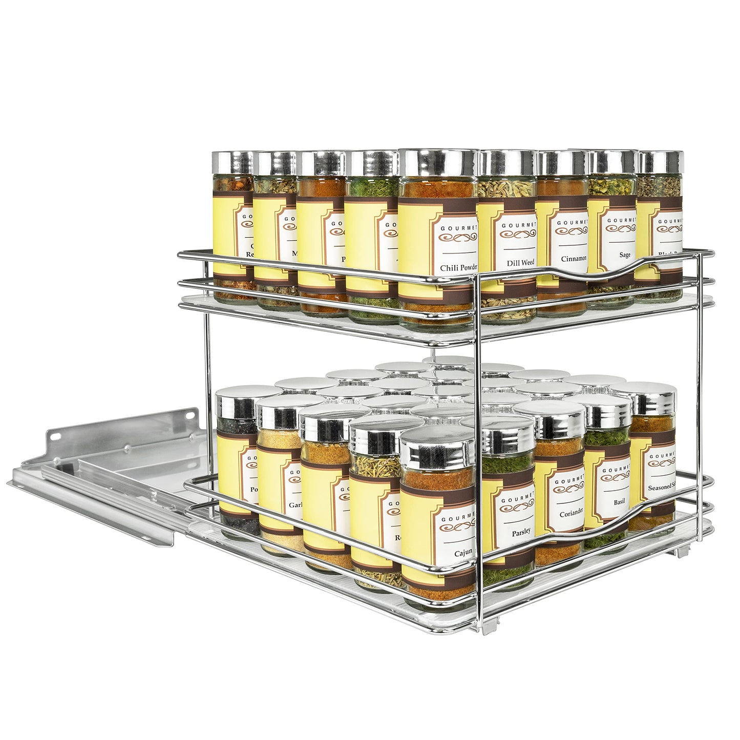 LYNK PROFESSIONAL® Pull Out Spice Rack Organizer for Inside Kitchen Cabinets - 4-3/8 inch Wide - Slide Out Drawer – Black Sliding Spice Cabinet Organization Shelf Racks - 2 Tier