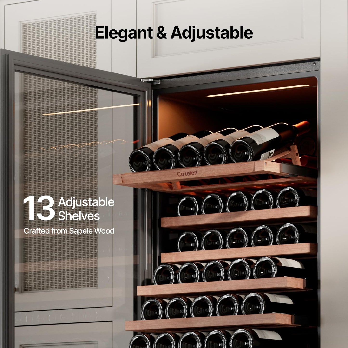 Ca'Lefort 24 Inch Wine Fridge, Dual Zone 90 Bottle Wine Cooler Refrigerator, 40-65°F Refrigerator with Glass Door, 3 LED Built-in/Freestanding Fridge for Bar/Kitchen/Resterant (Left-Hinged)