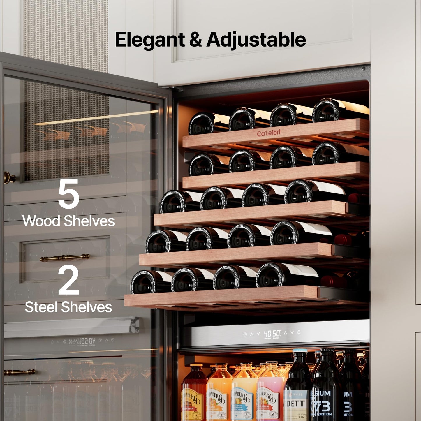 Ca'Lefort 24 Inch Wine Fridge, Dual Zone 90 Bottle Wine Cooler Refrigerator, 40-65°F Refrigerator with Glass Door, 3 LED Built-in/Freestanding Fridge for Bar/Kitchen/Resterant (Left-Hinged)