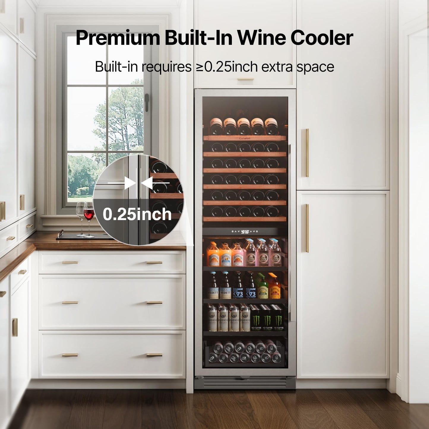 Ca'Lefort 24 Inch Wine Fridge, Dual Zone 90 Bottle Wine Cooler Refrigerator, 40-65°F Refrigerator with Glass Door, 3 LED Built-in/Freestanding Fridge for Bar/Kitchen/Resterant (Left-Hinged)