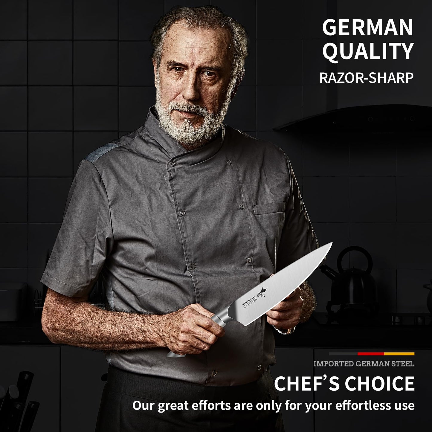 MAD SHARK Chef Knife 8 inch Chopping Knife High Carbon Stainless Steel Shark Chef's Knives with Ergonomic Handle, Cooking Knife with Gift Box, Birthday Gifts for Mom/Dad, Black