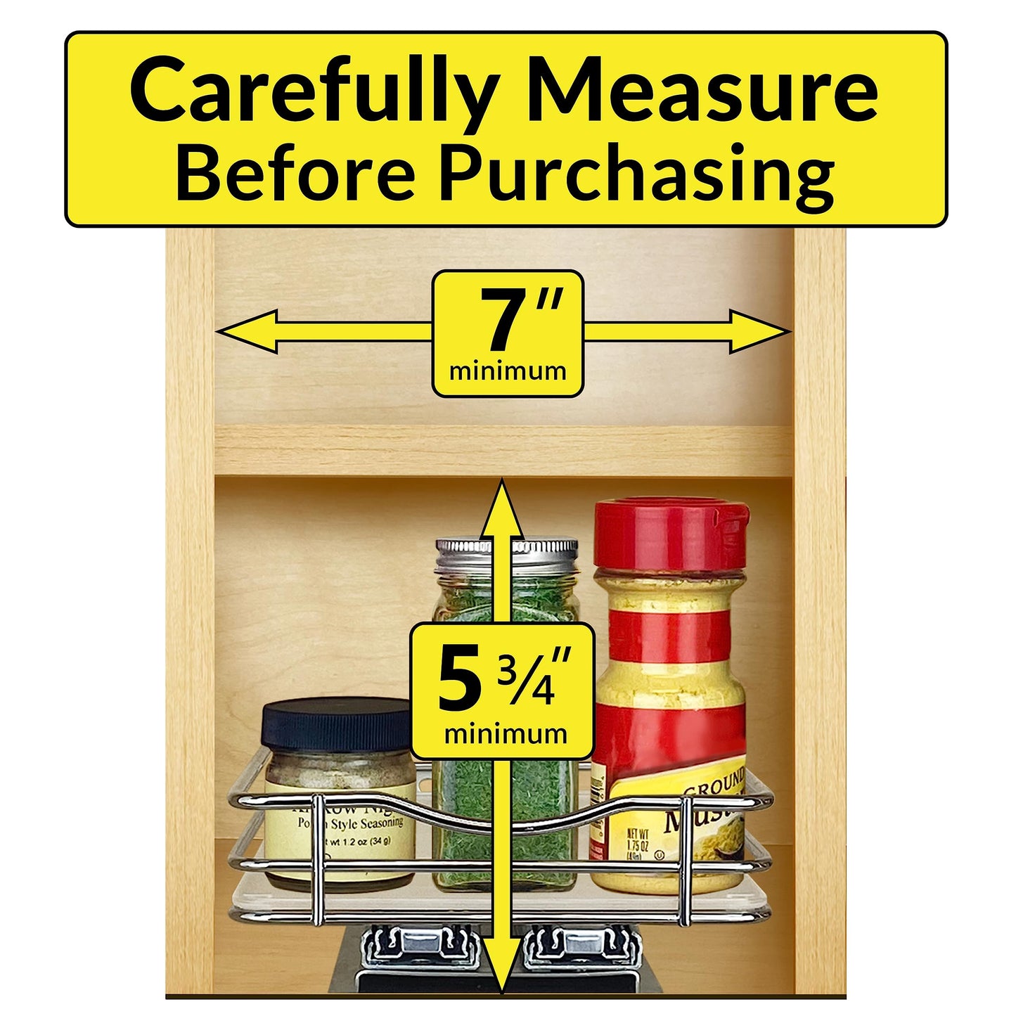 LYNK PROFESSIONAL® Pull Out Spice Rack Organizer for Inside Kitchen Cabinets - 4-3/8 inch Wide - Slide Out Drawer – Black Sliding Spice Cabinet Organization Shelf Racks - 2 Tier