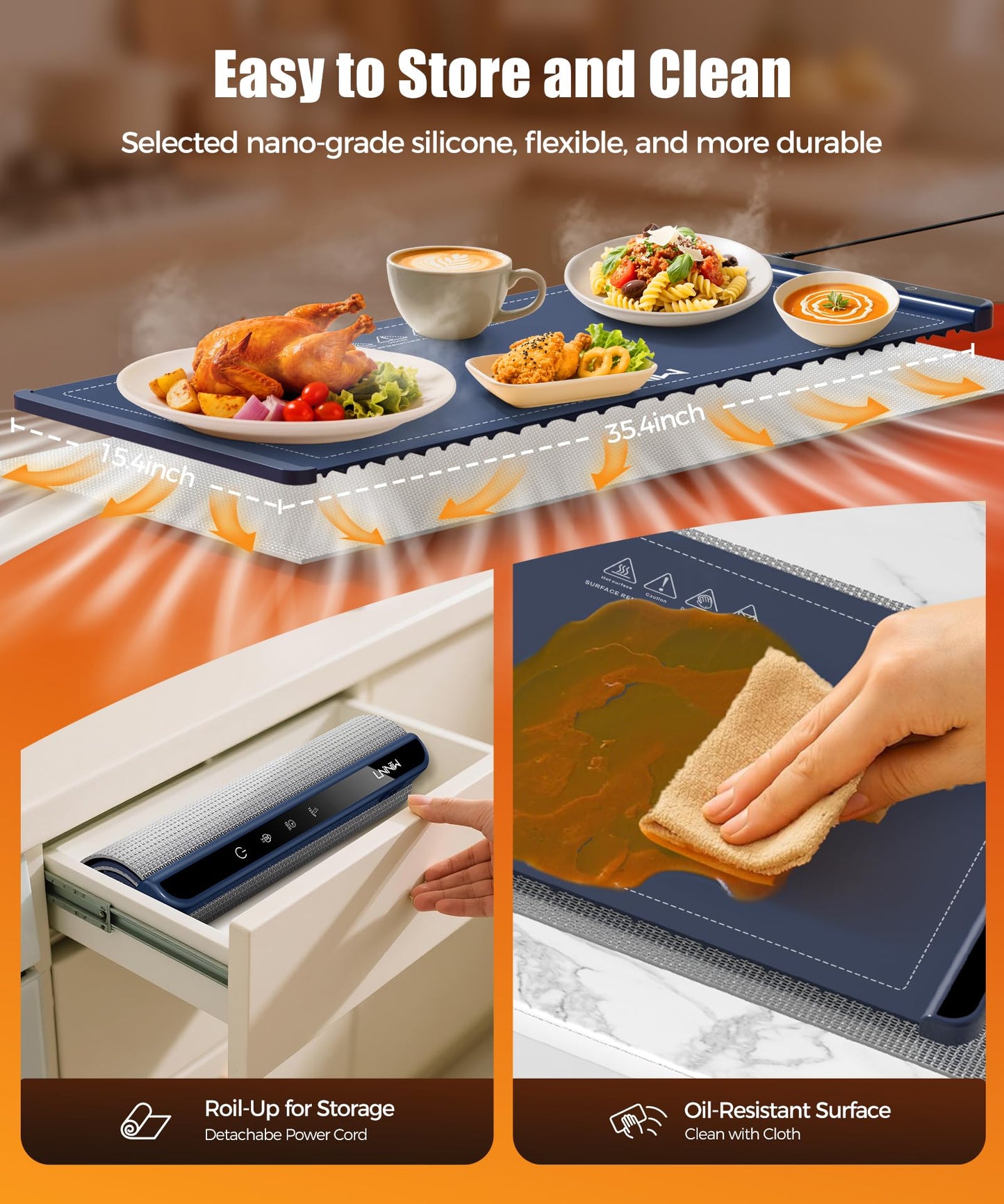 Food Warming Mat with Heat-Resistant Pad, 26X15 Inch, 6 Temperature & 6 Timer Settings, Child Lock Safety,Food Warmer Chafing Dishes for Buffet,Gatherings,Parties,Everyday Use