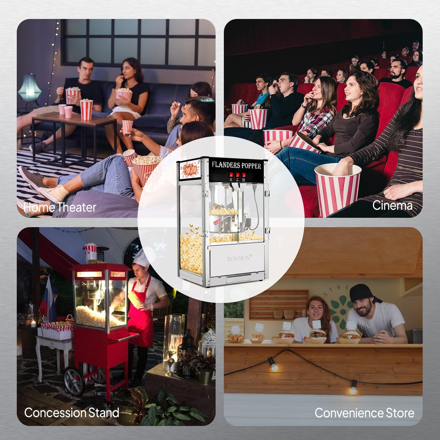 ROVSUN Popcorn Machine with 8 Ounce Kettle Makes Up to 32 Cups, Commercial Popcorn Machine Countertop Popcorn Maker w/Stainless Steel Scoop, Oil Spoon & 3 Popcorn Cups for Home Movie Theater, ETL