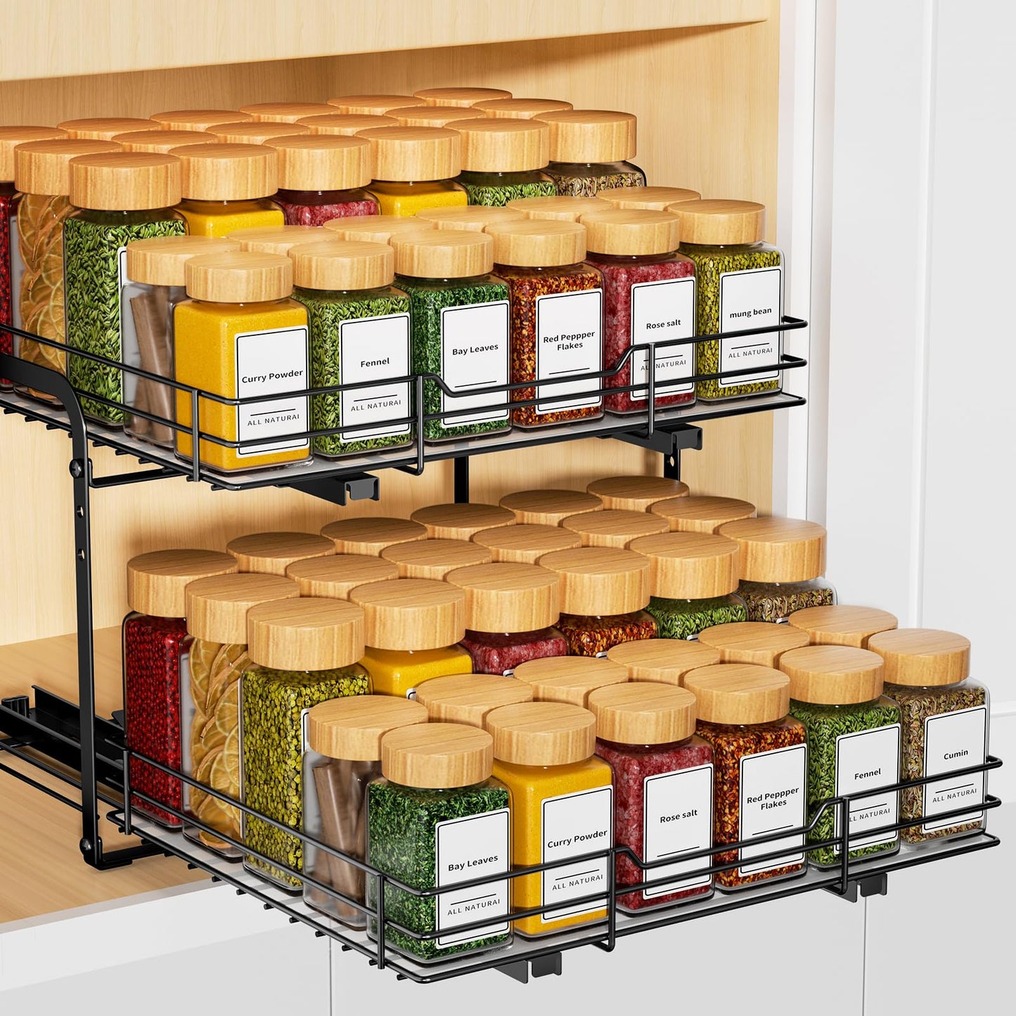 RCHYFEED Pull Out Spice Rack Organizer for Cabinet,Slide out Spice Organizer for Inside Cabinets,Heavy Duty Spice Organization for Kitchen and Pantry,Seasoning,Sauces(1-Tier,8.5" Wx10.5 Dx2.5 H)
