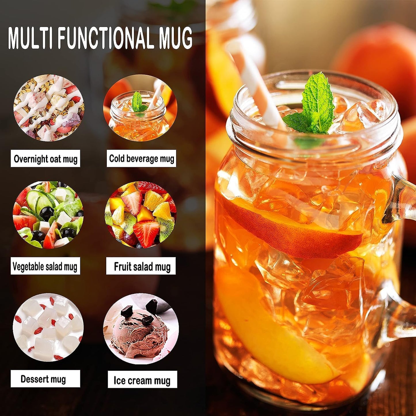 TANGLONG 16 oz Mason Jars with Handle, Mason Jar Cups, Glass Cups with Lids and Straws, Drinking Glasses Set of 12