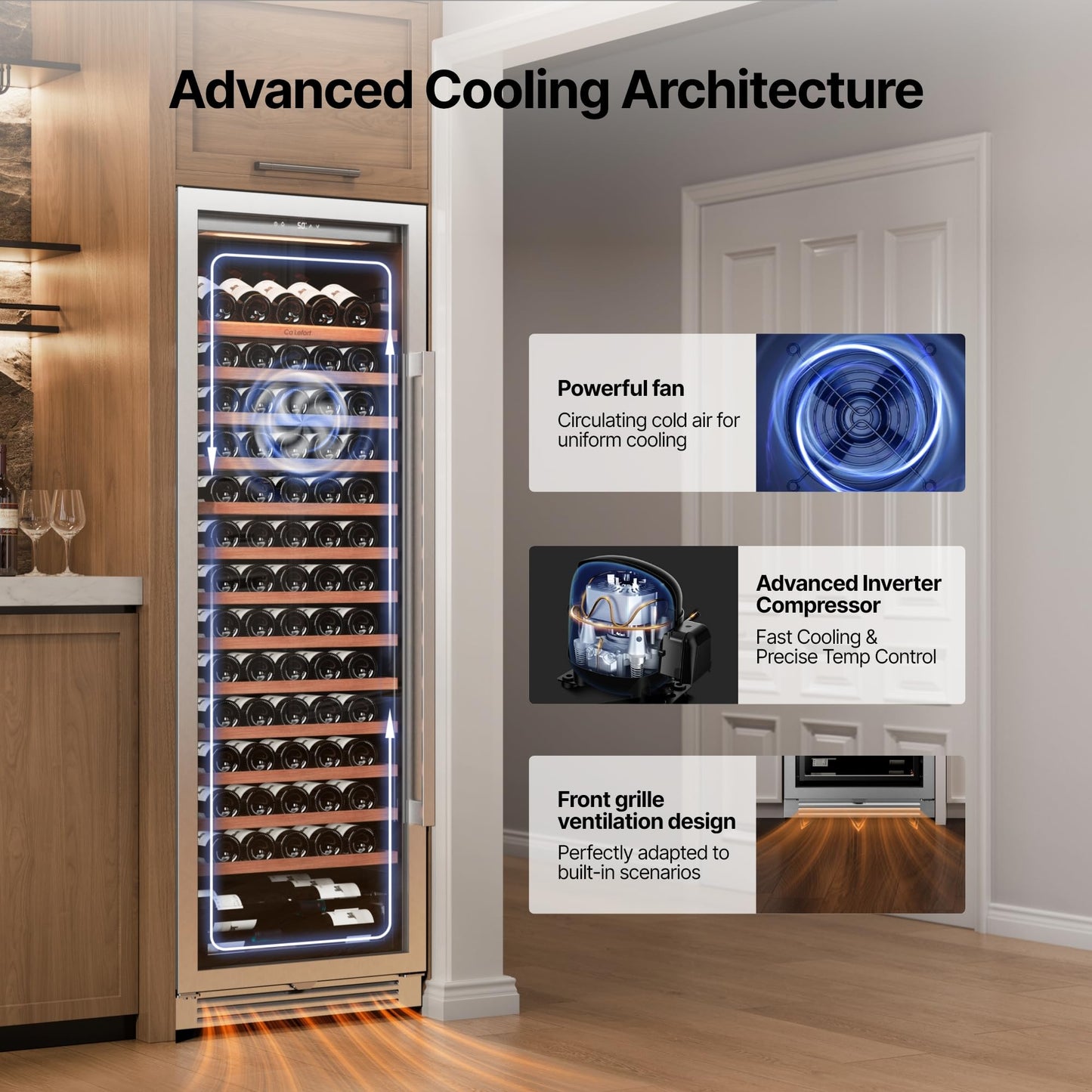 Ca'Lefort 24 Inch Wine Fridge, Dual Zone 90 Bottle Wine Cooler Refrigerator, 40-65°F Refrigerator with Glass Door, 3 LED Built-in/Freestanding Fridge for Bar/Kitchen/Resterant (Left-Hinged)