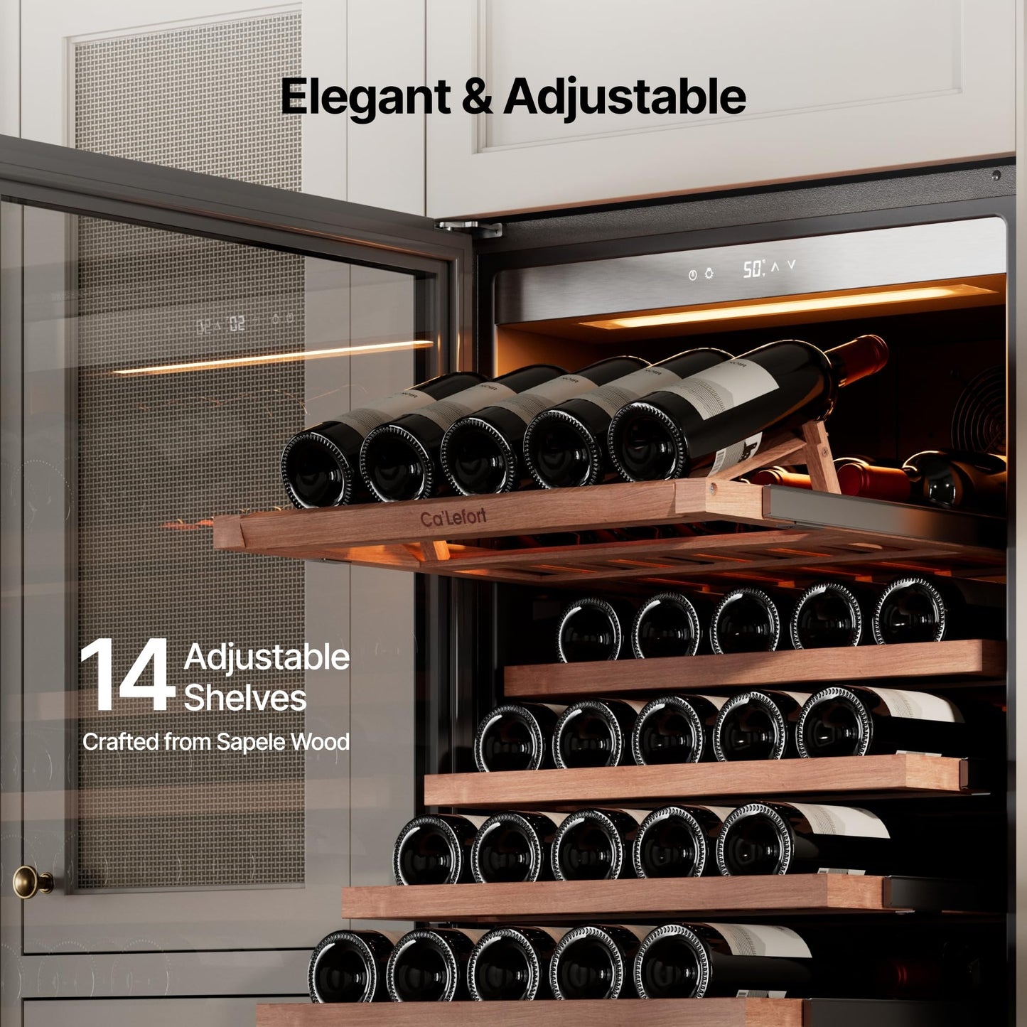 Ca'Lefort 24 Inch Wine Fridge, Dual Zone 90 Bottle Wine Cooler Refrigerator, 40-65°F Refrigerator with Glass Door, 3 LED Built-in/Freestanding Fridge for Bar/Kitchen/Resterant (Left-Hinged)