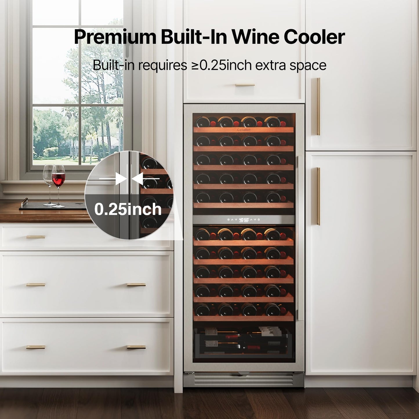 Ca'Lefort 24 Inch Wine Fridge, Dual Zone 90 Bottle Wine Cooler Refrigerator, 40-65°F Refrigerator with Glass Door, 3 LED Built-in/Freestanding Fridge for Bar/Kitchen/Resterant (Left-Hinged)