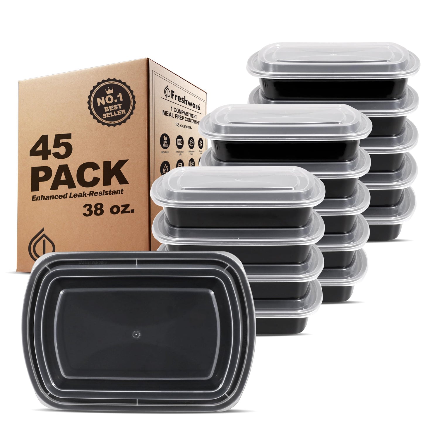 Freshware Meal Prep Containers [150 Pack] 1 Compartment with Lids, Food Storage Containers, Bento Box, BPA Free, Stackable, Microwave/Dishwasher/Freezer Safe (24 oz)