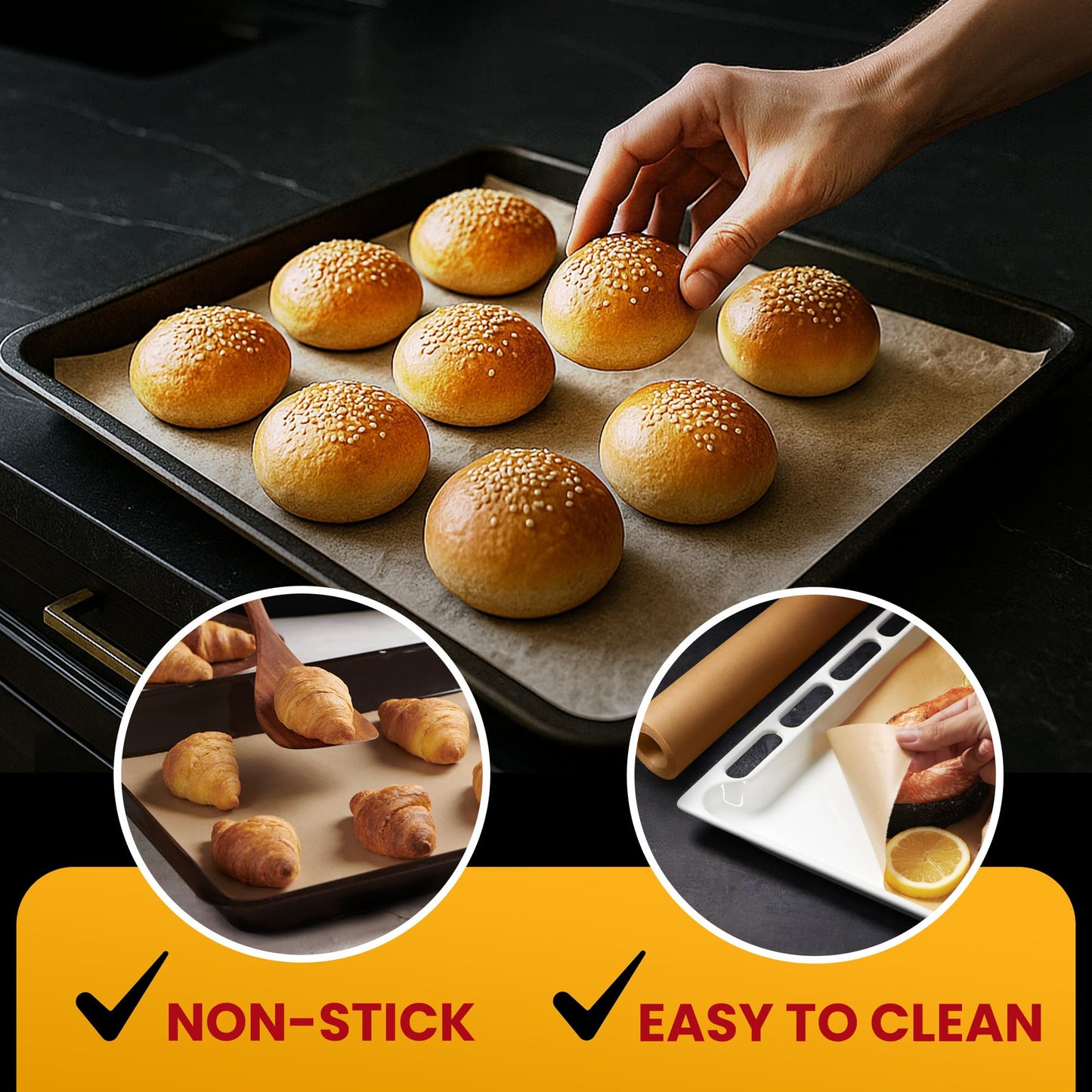 Unbleached Parchment Paper for Baking – 2-Pack 520 Sq.Ft Total - 15 in x 210 ft Baking Paper Roll with Cutter, Non-Stick Brown Parchment for Baking, Cooking, Grilling, Steaming by Baker’s Signature