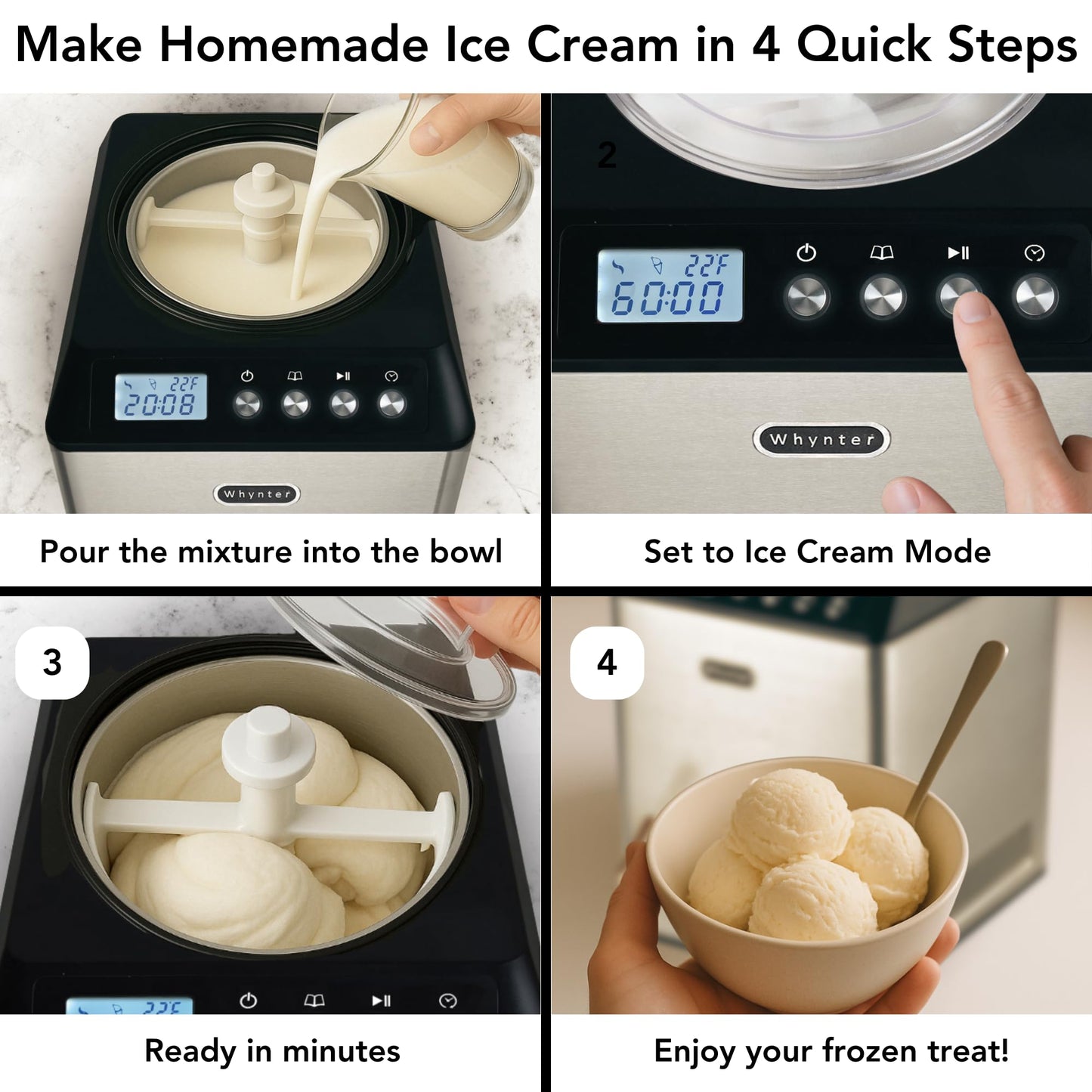 Whynter Ice Cream Maker Machine Automatic 1.28 Qt Upright with Built-In Compressor, LCD Digital Display & Timer, No Pre-Freezing, ICM-128BPS, Black/Pink