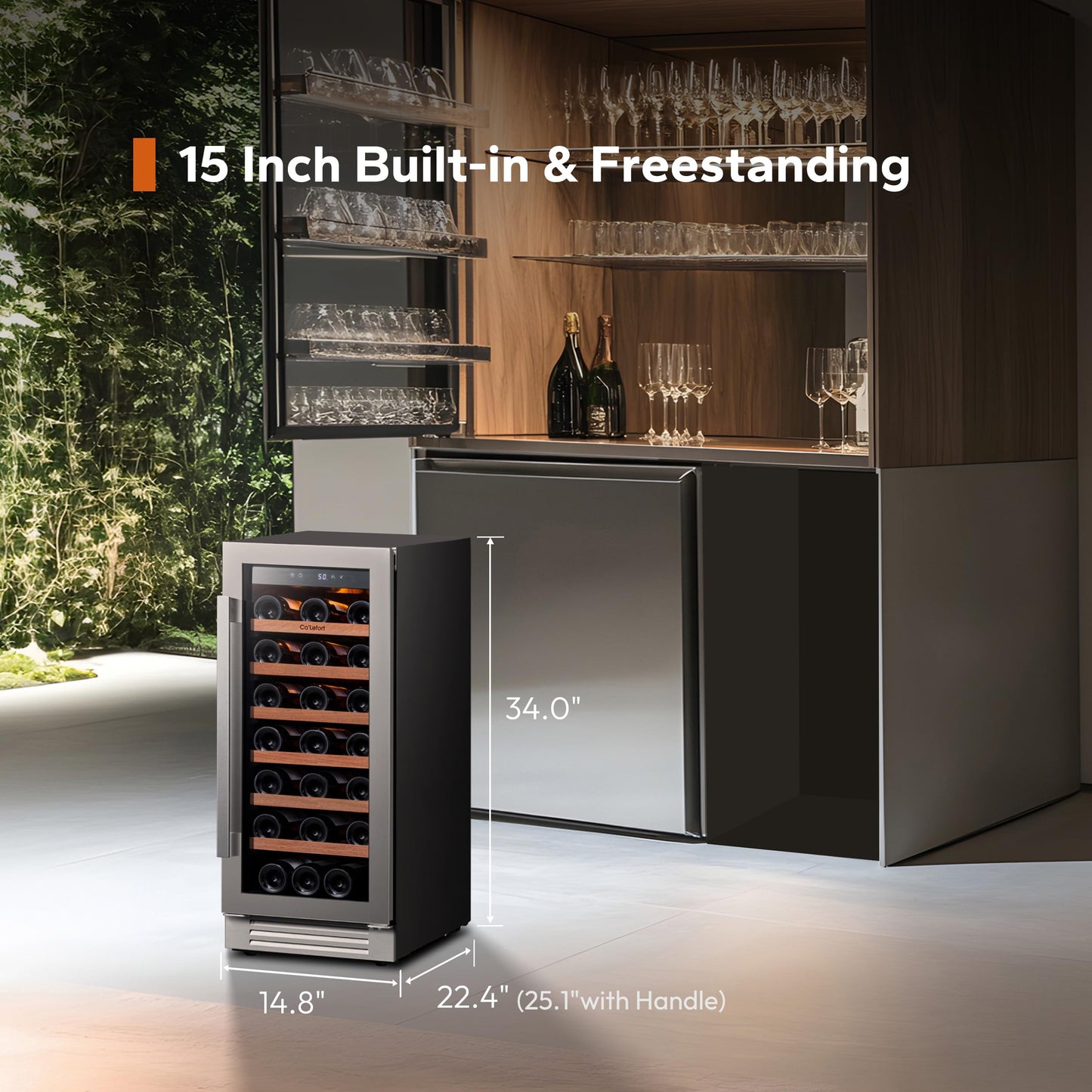 Ca'Lefort 24 Inch Wine and Beverage Refrigerator, 60 Can and 20 Bottle Wine Fridge 36-72°F, 3 LED Dual Zone Wine Cooler with Glass Door, Built-in Compressor Refrigerator for Home/Kitchen (4.10 cu.ft)