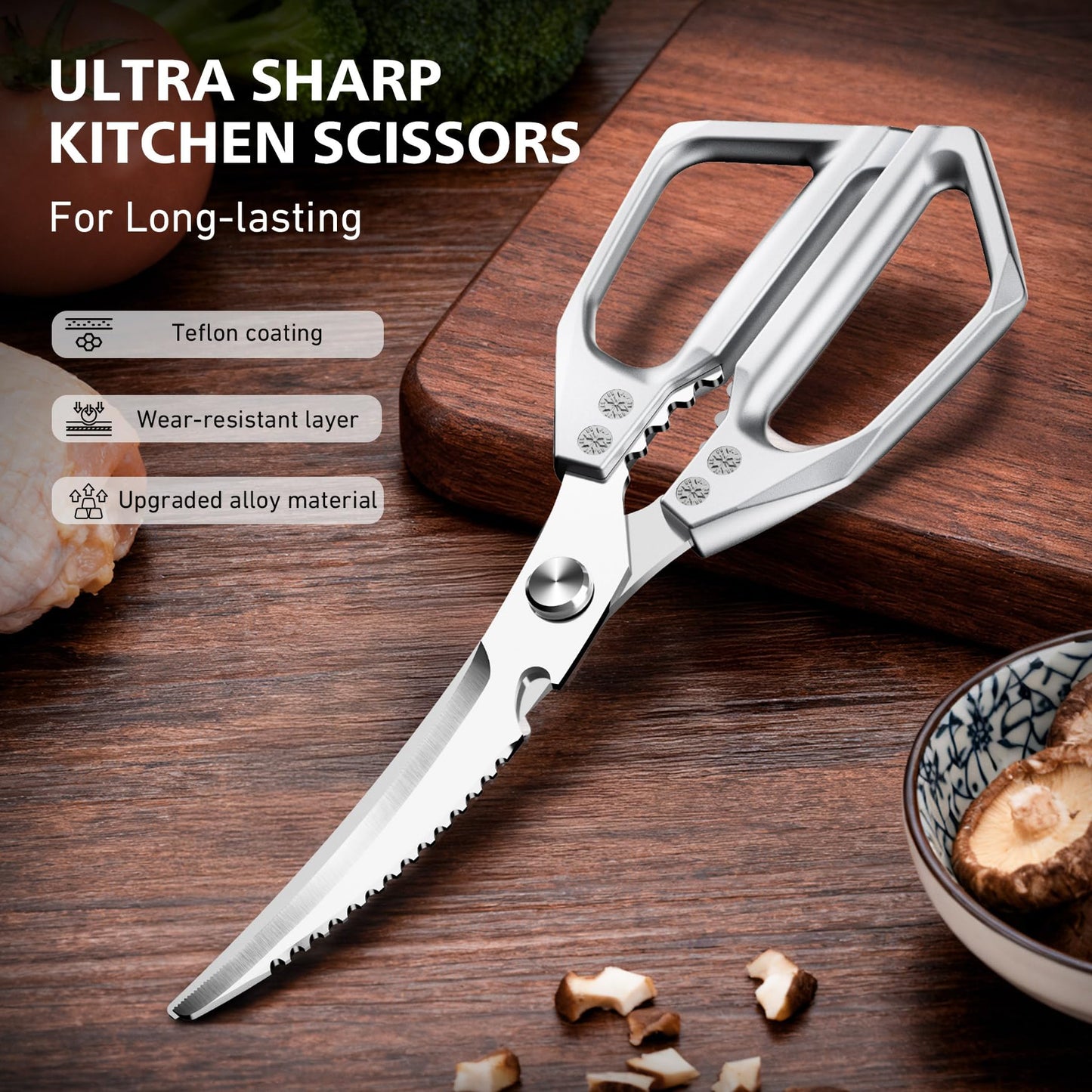 BALUCA Heavy Duty Kitchen Scissors All Purpose - Professional Stainless Steel Japanese Kitchen Shears for Food, Chicken Bones & Turkey | Dishwasher Safe, Sharp Meat & Poultry Scissors (Modern)