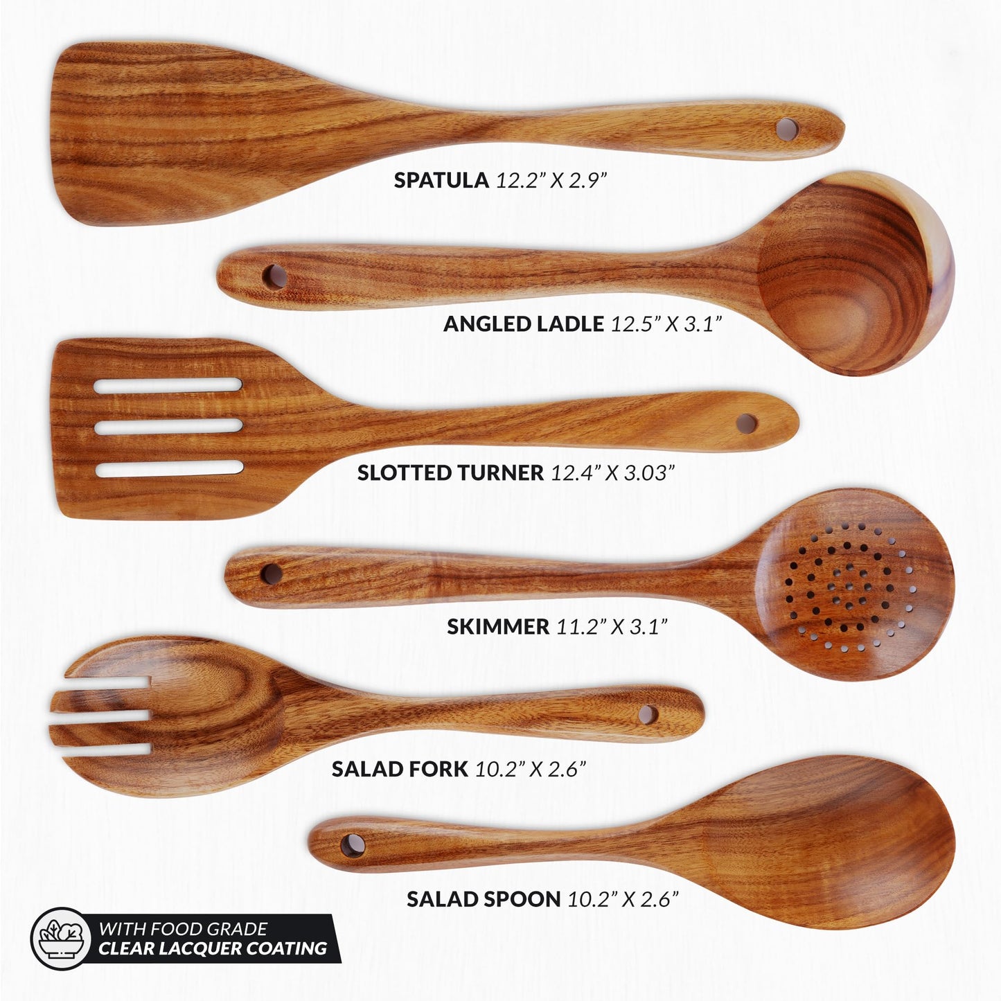 Zulay Kitchen 9.4" Teak Wooden Cooking Spoon – Durable, Non-Stick Wooden Utensil for Cooking, Stirring, Mixing & Serving – Heat-Resistant, Smooth Finish Kitchen Spoon for Nonstick Cookware