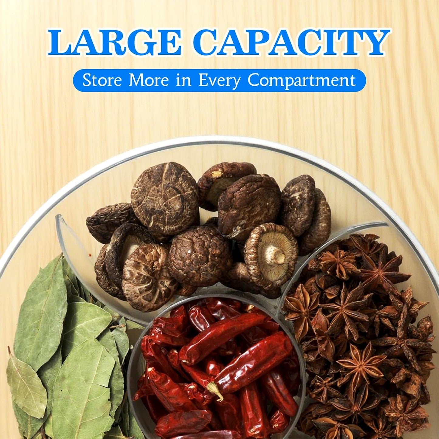 Round Spice Organizer Box with Lid – 5-Compartment Clear Seasoning Container for Kitchen – BPA-Free Food Grade Storage for Herbs, Dried Chili, Star Anise & More