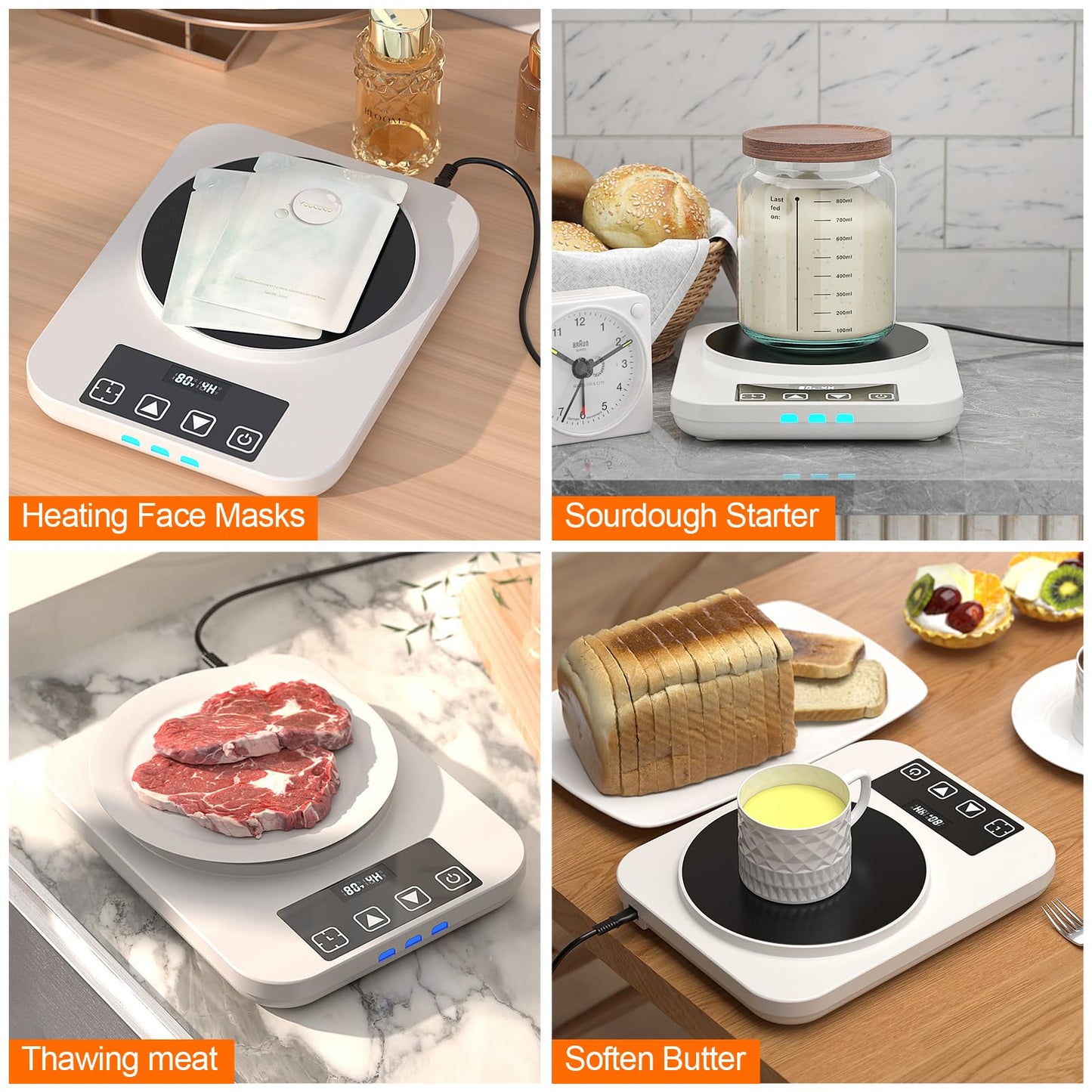 Electric Sourdough Starter Warmer Mat, Upgrade Warming Heating Pad for Sour Dough Starter, Sourdough Heater Proofing Tool for Home Baking with US Plug Thermostat Control, Timing, Memory Function