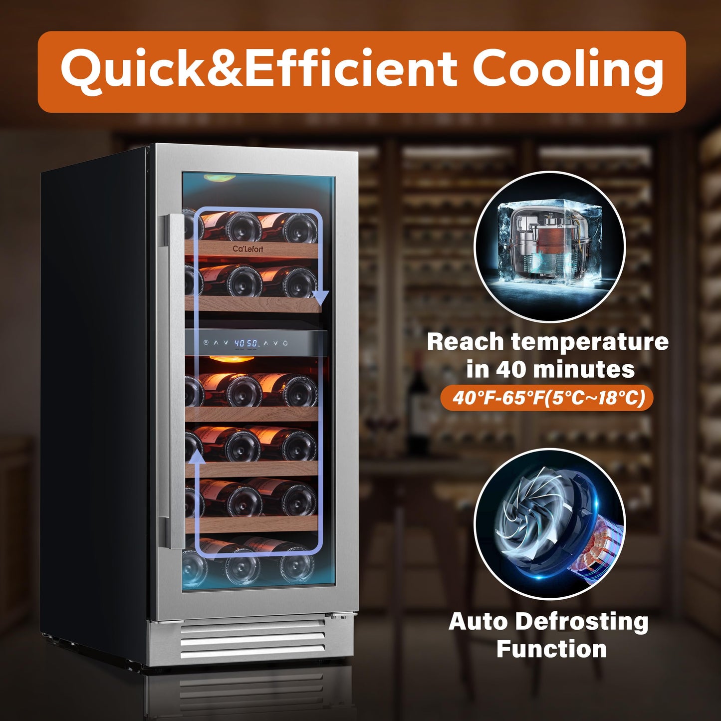 Ca'Lefort 24 Inch Wine and Beverage Refrigerator, 60 Can and 20 Bottle Wine Fridge 36-72°F, 3 LED Dual Zone Wine Cooler with Glass Door, Built-in Compressor Refrigerator for Home/Kitchen (4.10 cu.ft)