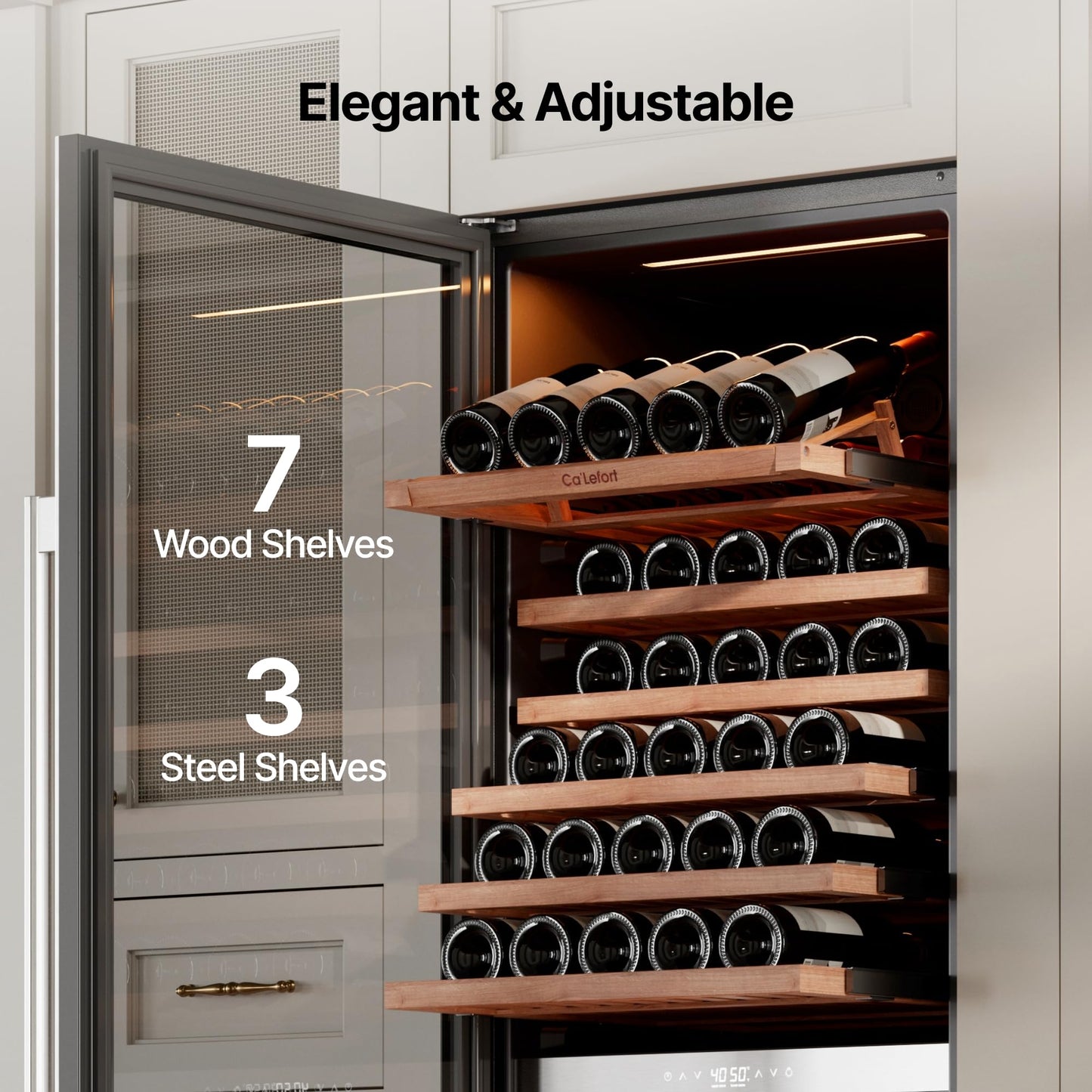 Ca'Lefort 24 Inch Wine Fridge, Dual Zone 90 Bottle Wine Cooler Refrigerator, 40-65°F Refrigerator with Glass Door, 3 LED Built-in/Freestanding Fridge for Bar/Kitchen/Resterant (Left-Hinged)