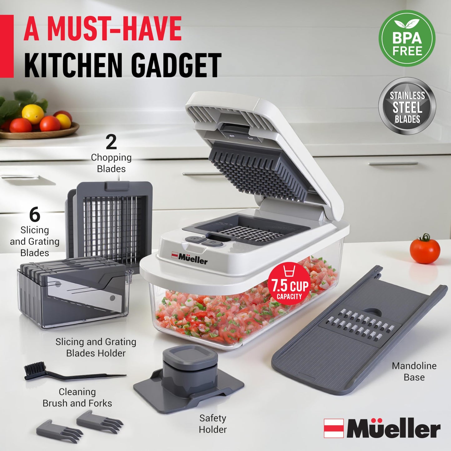 Mueller The Real Original Pro Chopper since 2013 Vegetable Chopper Mandoline Slicer, 8 Blade Food Veggie Chopper Onion Vegetable Cutter with Container, Kitchen Gadgets & Essentials, (10 in 1)