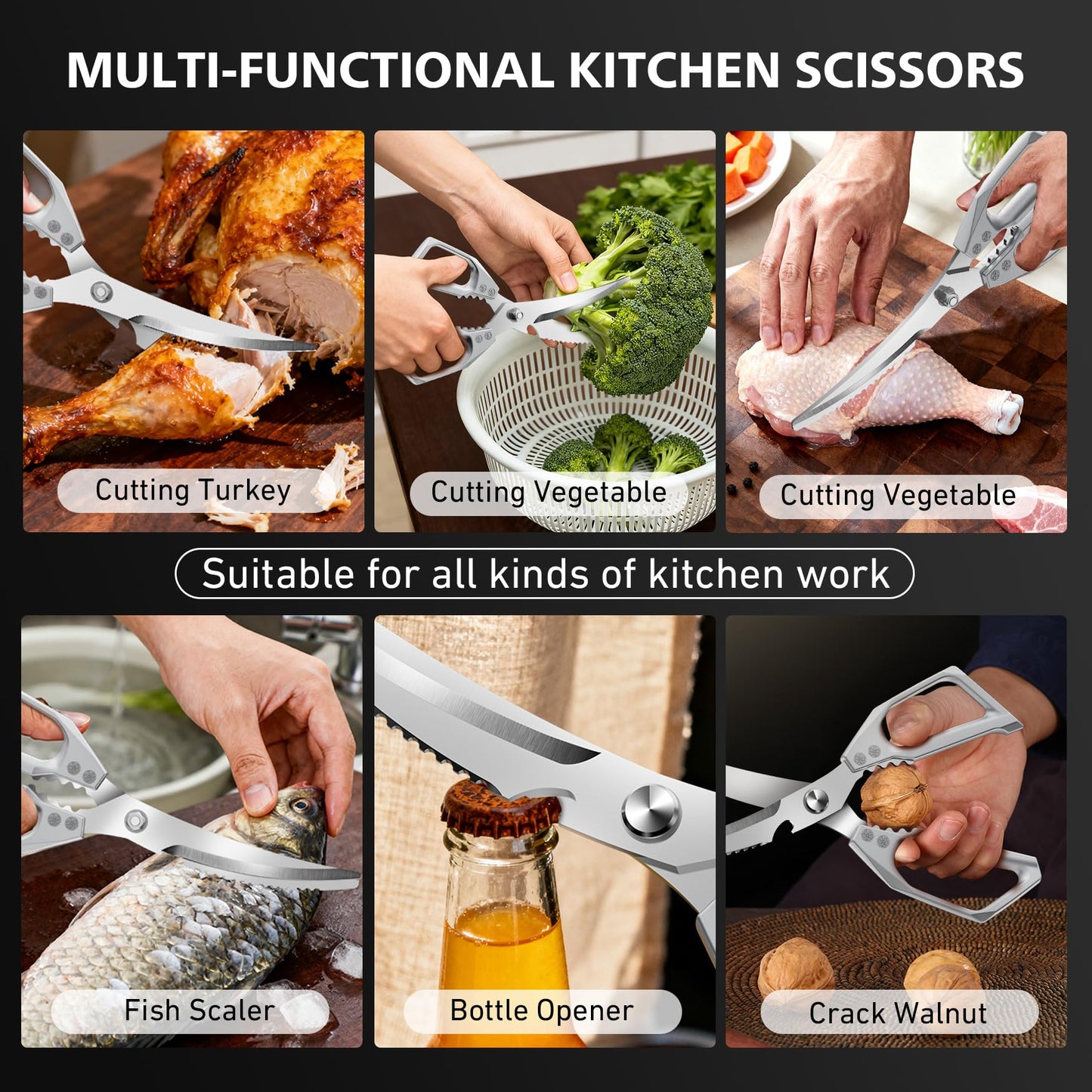 BALUCA Heavy Duty Kitchen Scissors All Purpose - Professional Stainless Steel Japanese Kitchen Shears for Food, Chicken Bones & Turkey | Dishwasher Safe, Sharp Meat & Poultry Scissors (Modern)