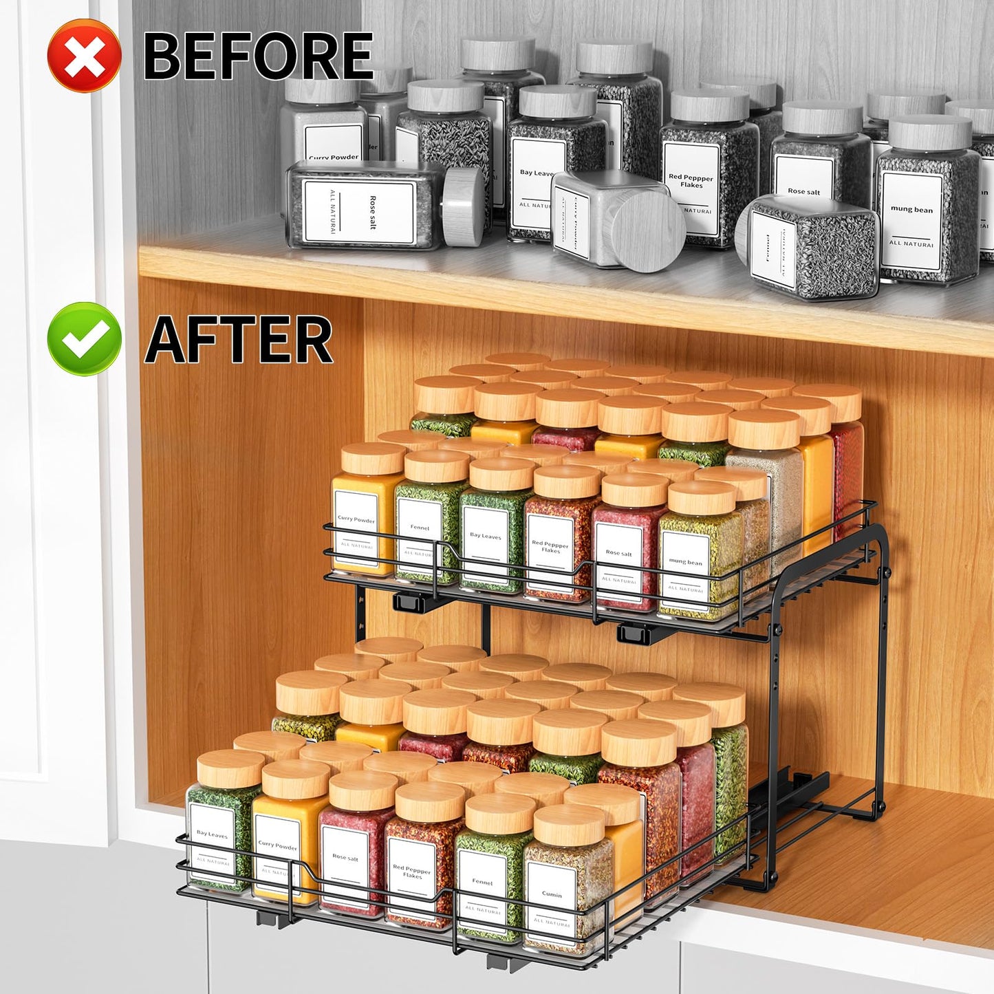 RCHYFEED Pull Out Spice Rack Organizer for Cabinet,Slide out Spice Organizer for Inside Cabinets,Heavy Duty Spice Organization for Kitchen and Pantry,Seasoning,Sauces(1-Tier,8.5" Wx10.5 Dx2.5 H)
