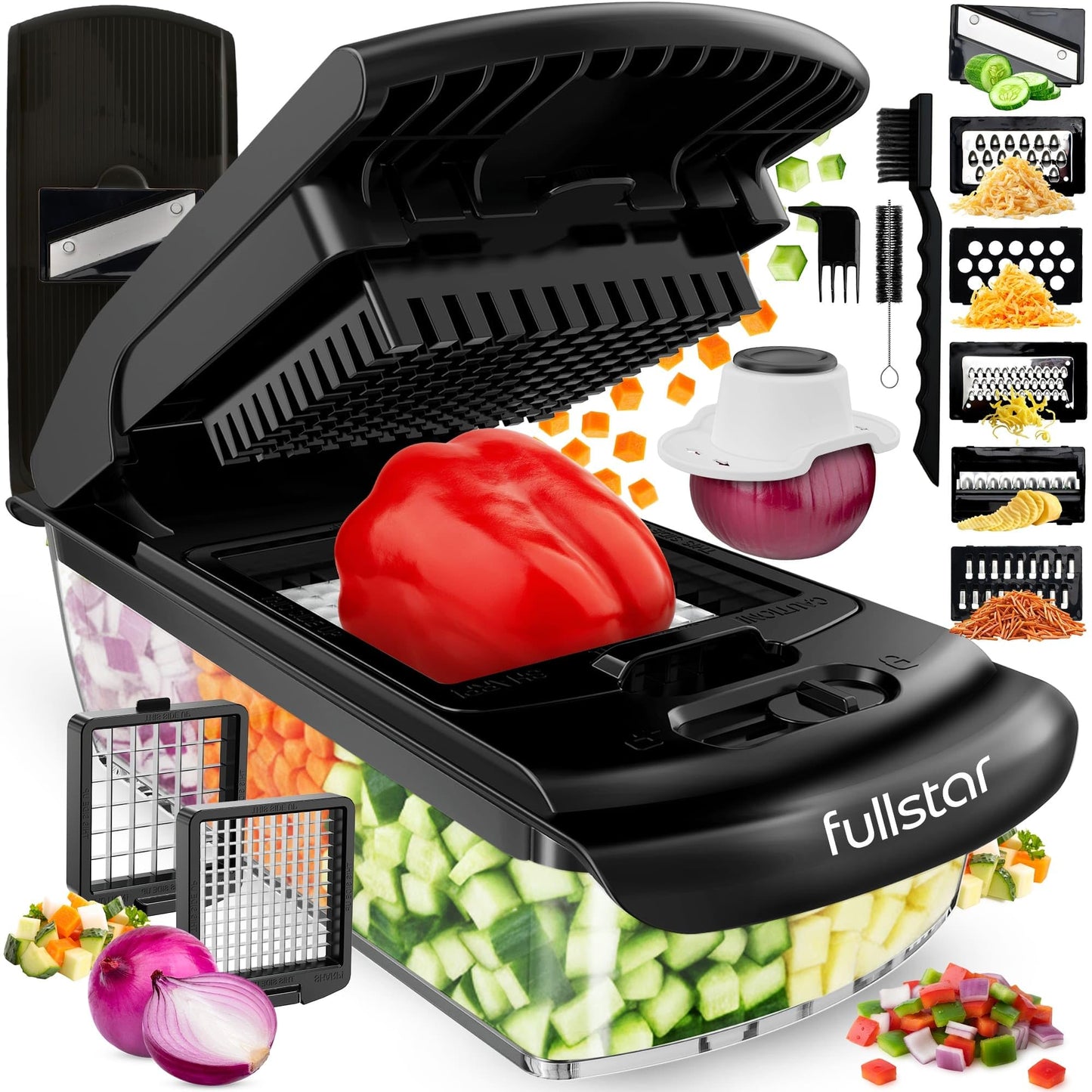 Fullstar The Original Pro Chopper - Vegetable Chopper and Spiralizer, Food Chopper with Container, Fruit Slicer, Kitchen Gadgets & Accessories, Home Essentials (4 in 1, White)