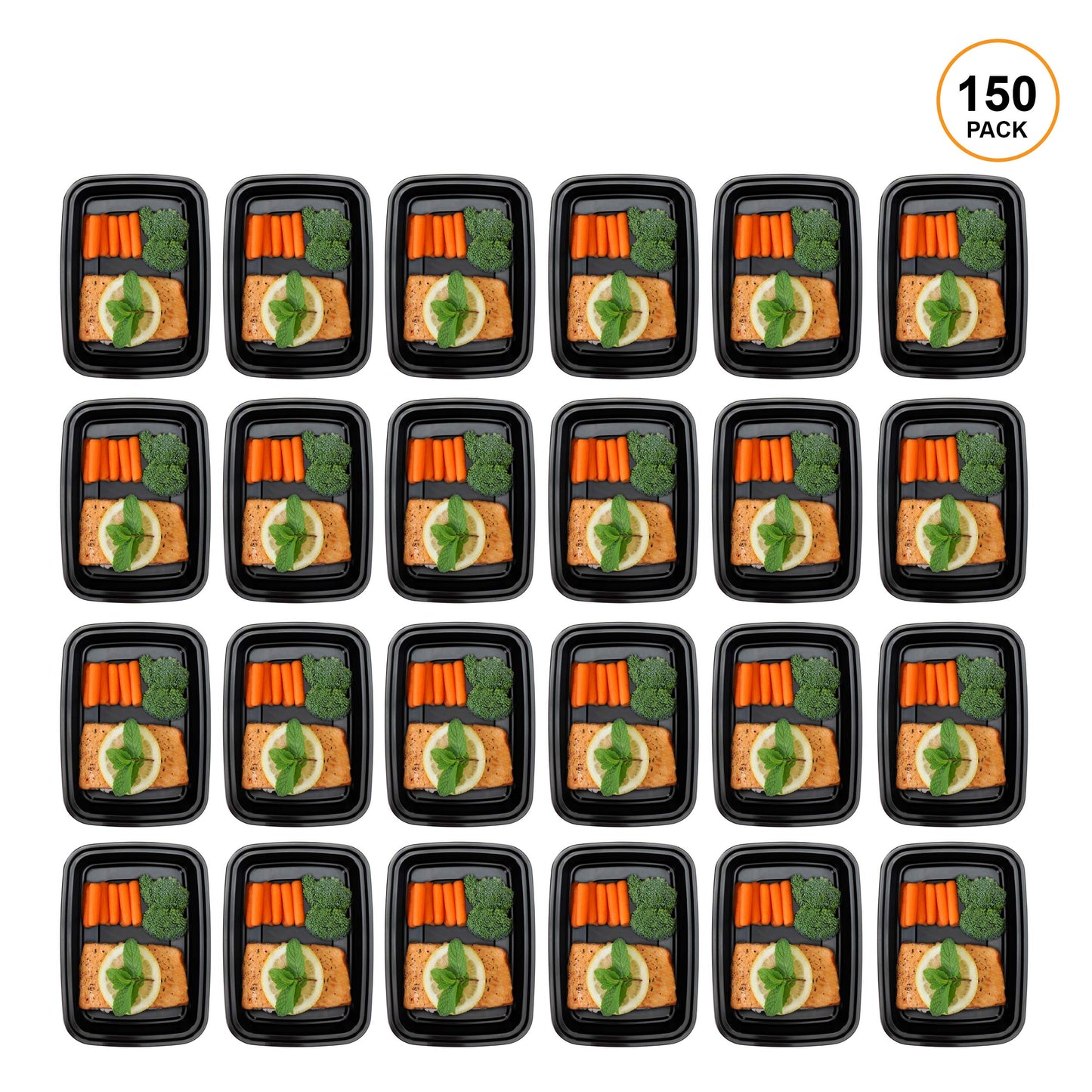 Freshware Meal Prep Containers [150 Pack] 1 Compartment with Lids, Food Storage Containers, Bento Box, BPA Free, Stackable, Microwave/Dishwasher/Freezer Safe (24 oz)