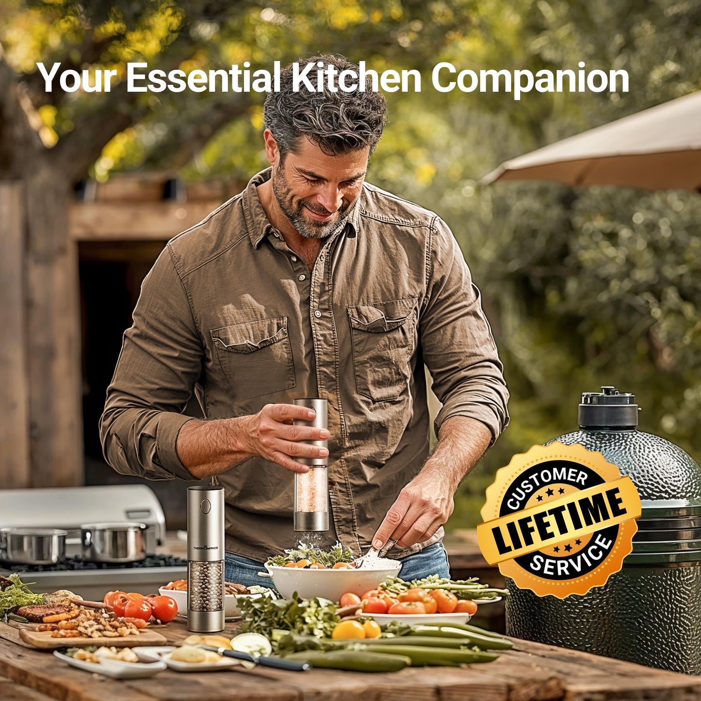 ThermoMaven Electric Salt and Pepper Grinder Set, 110ml Larger Rechargeable Automatic Salt and Pepper Mill Grinder with 6 Adjustable Coarseness, Electric Salt and Pepper Shakers, LED, 2 Packs, Black