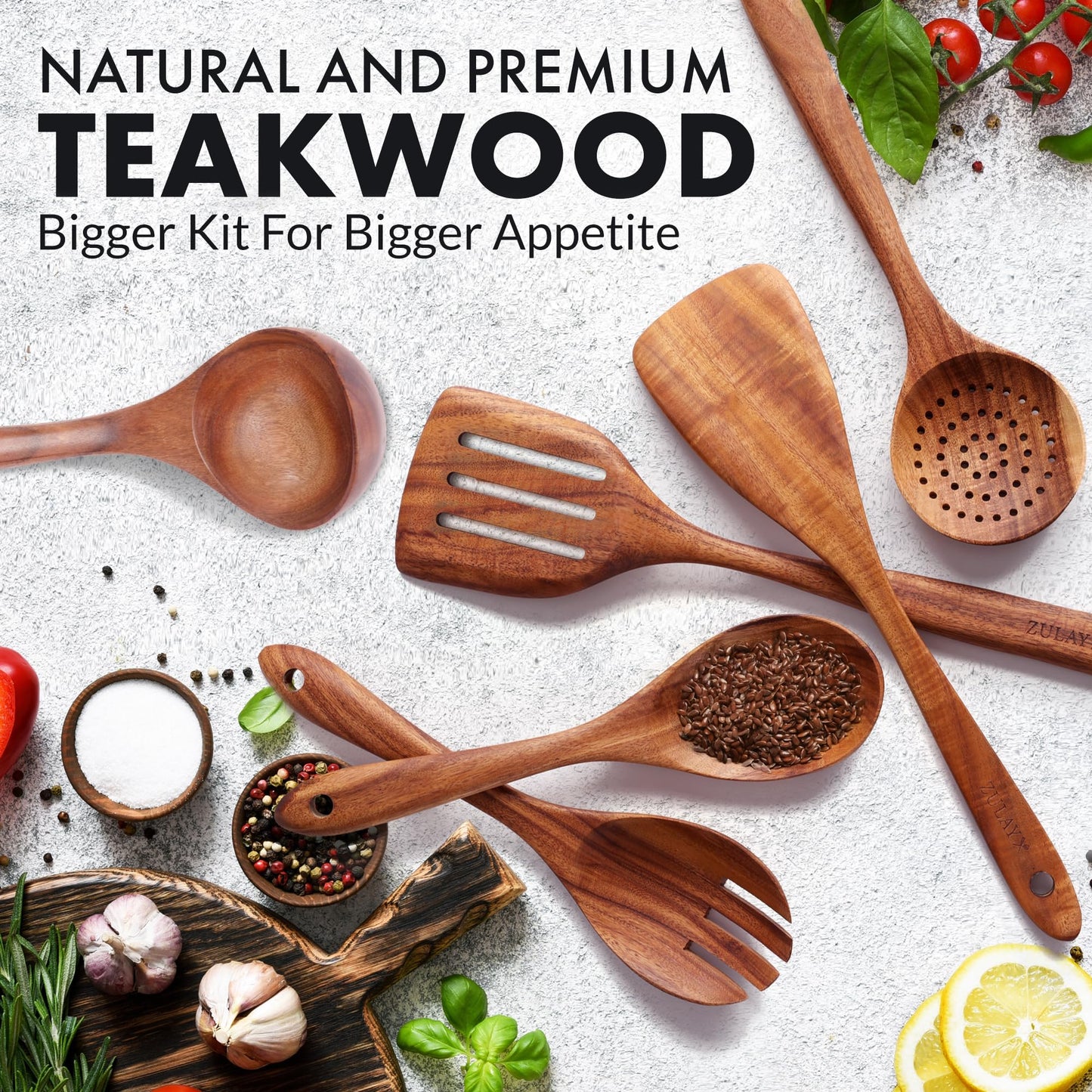 Zulay Kitchen 9.4" Teak Wooden Cooking Spoon – Durable, Non-Stick Wooden Utensil for Cooking, Stirring, Mixing & Serving – Heat-Resistant, Smooth Finish Kitchen Spoon for Nonstick Cookware