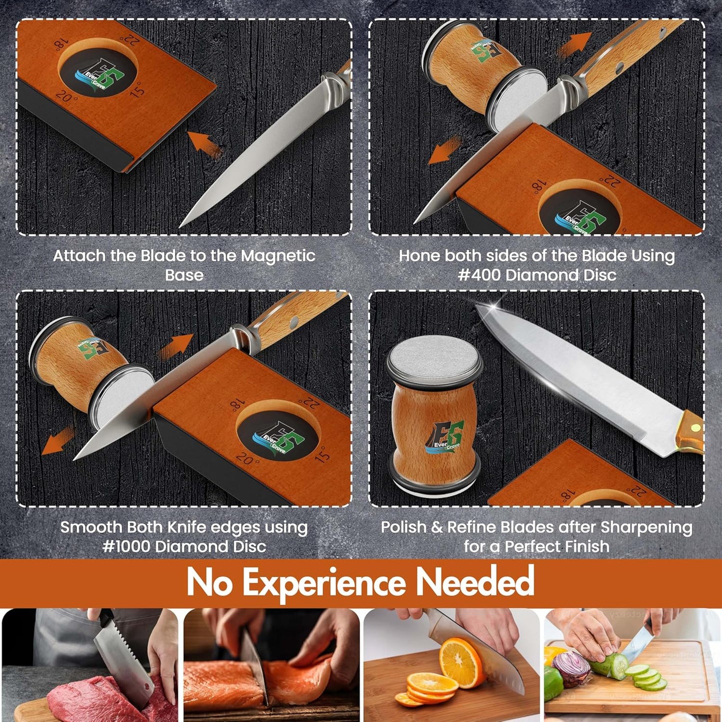 Knife Sharpener Tool, Rolling Knife Sharpener Kit, Knife Sharpening with Diamonds and Ceramic for Steel of Any Hardness, Kitchen knife Sharpener with 15°, 18°, 20° & 22° Magnetic Angles