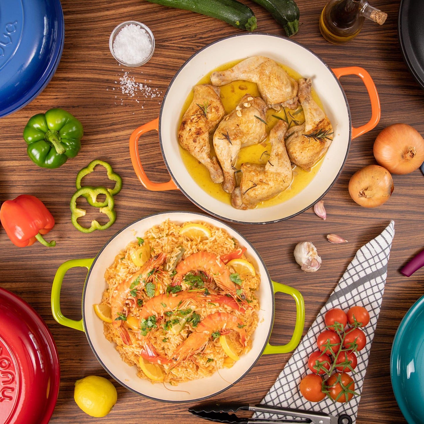 Shallow Cast Iron Casserole with Lid – Non Stick Dutch Oven Pot, Oven Safe up to 500° F – Sturdy Ovenproof Stockpot Cookware – Enamelled Cooking Pot – Black, 5-Quart, 32cm – by Nuovva