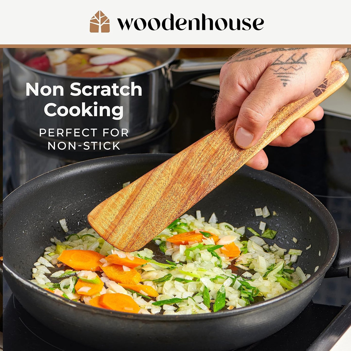 Wooden Spatula for Cooking, Teak Spatulas for Kitchen Use - Wooden Cooking Utensils Set of 4 including Paddle, Turner, Slotted Spurtle and Wood Scraper. Nonstick cookware, Kitchen Gifts for Women Men