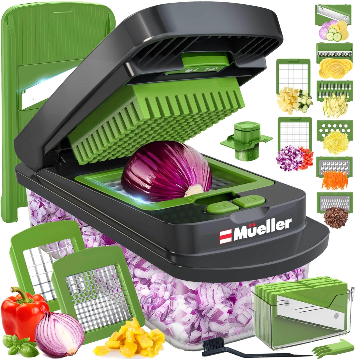 Mueller The Real Original Pro Chopper since 2013 Vegetable Chopper Mandoline Slicer, 8 Blade Food Veggie Chopper Onion Vegetable Cutter with Container, Kitchen Gadgets & Essentials, (10 in 1)