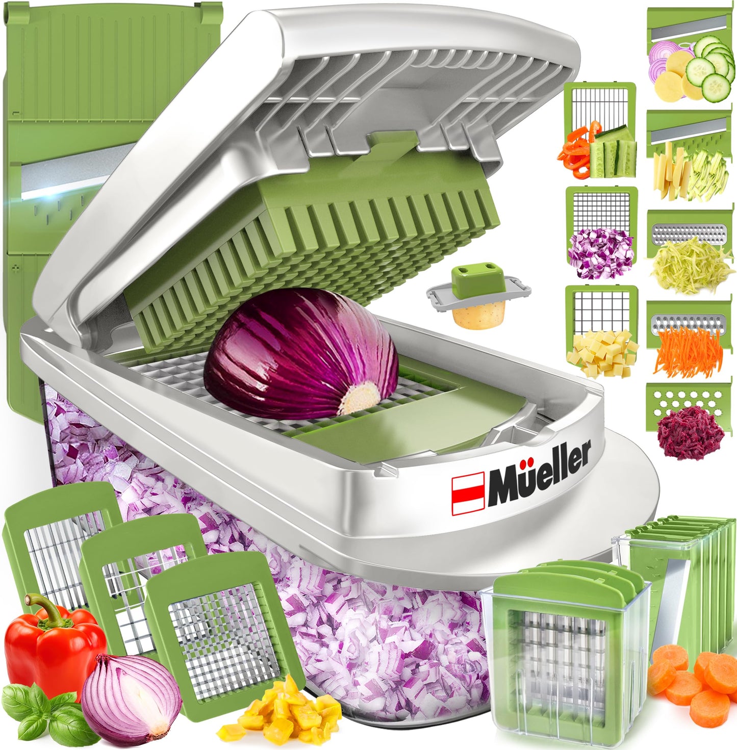 Mueller The Real Original Pro Chopper since 2013 Vegetable Chopper Mandoline Slicer, 8 Blade Food Veggie Chopper Onion Vegetable Cutter with Container, Kitchen Gadgets & Essentials, (10 in 1)