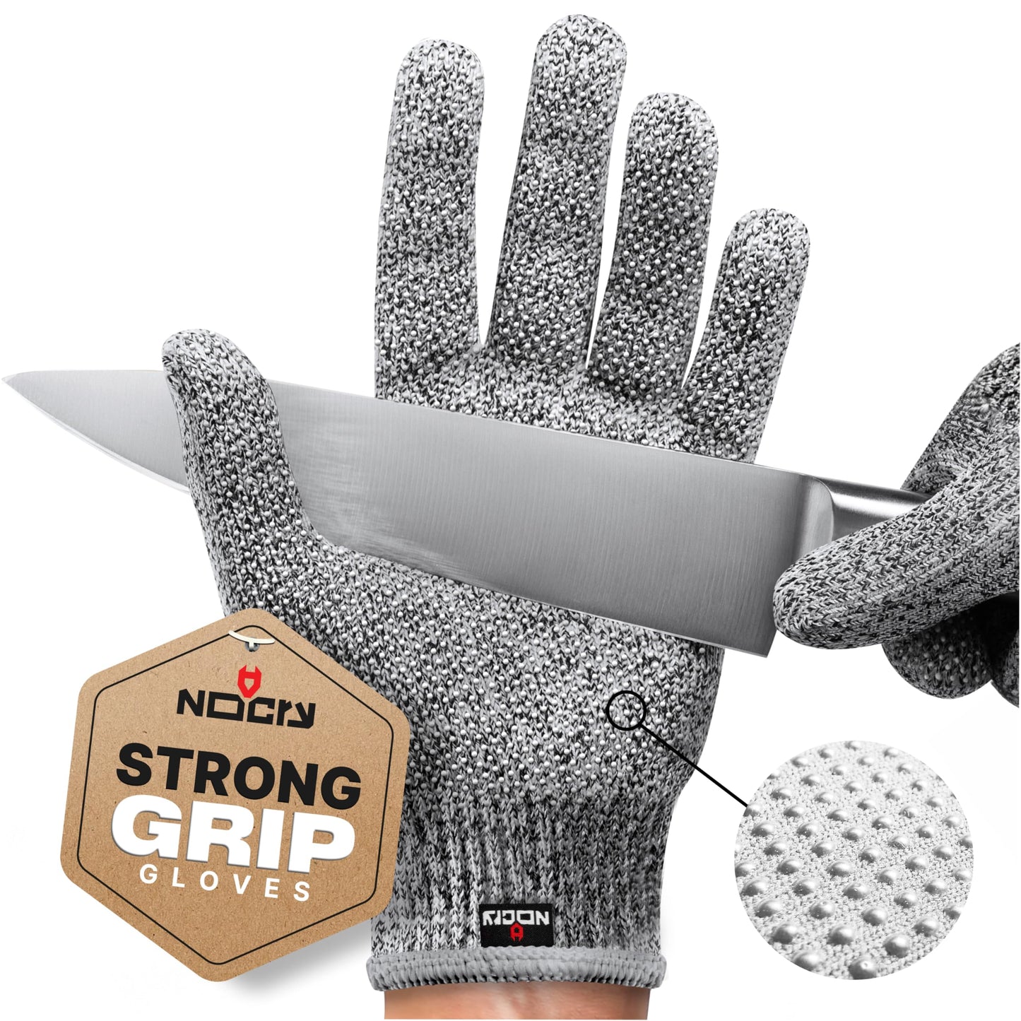 NoCry Cut Resistant Gloves Food Grade with Grip Dots for Superb Grip - Breathable & Lightweight Cutting Gloves for Chefs - Ambidextrous - Cut Resistant Kitchen Gloves for Cutting or Woodworking Gloves
