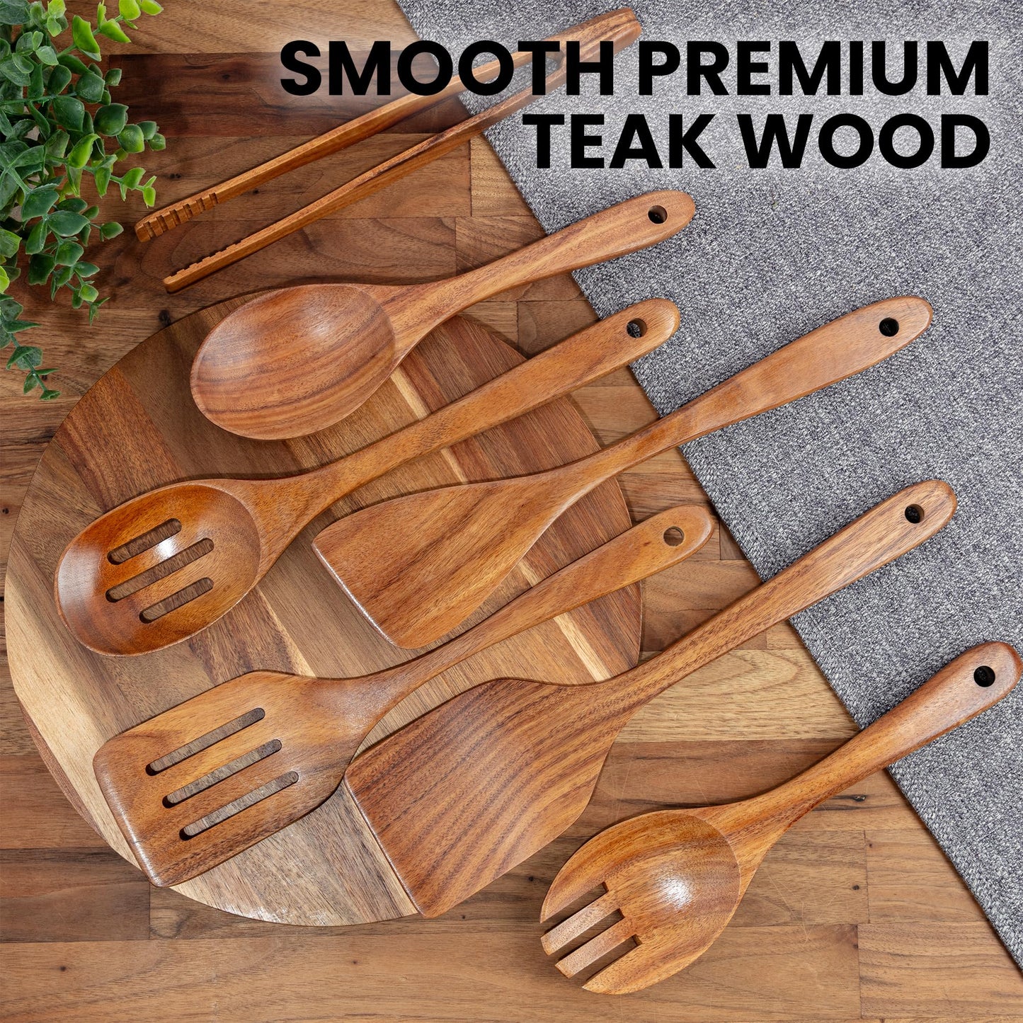 Zulay Kitchen 9.4" Teak Wooden Cooking Spoon – Durable, Non-Stick Wooden Utensil for Cooking, Stirring, Mixing & Serving – Heat-Resistant, Smooth Finish Kitchen Spoon for Nonstick Cookware