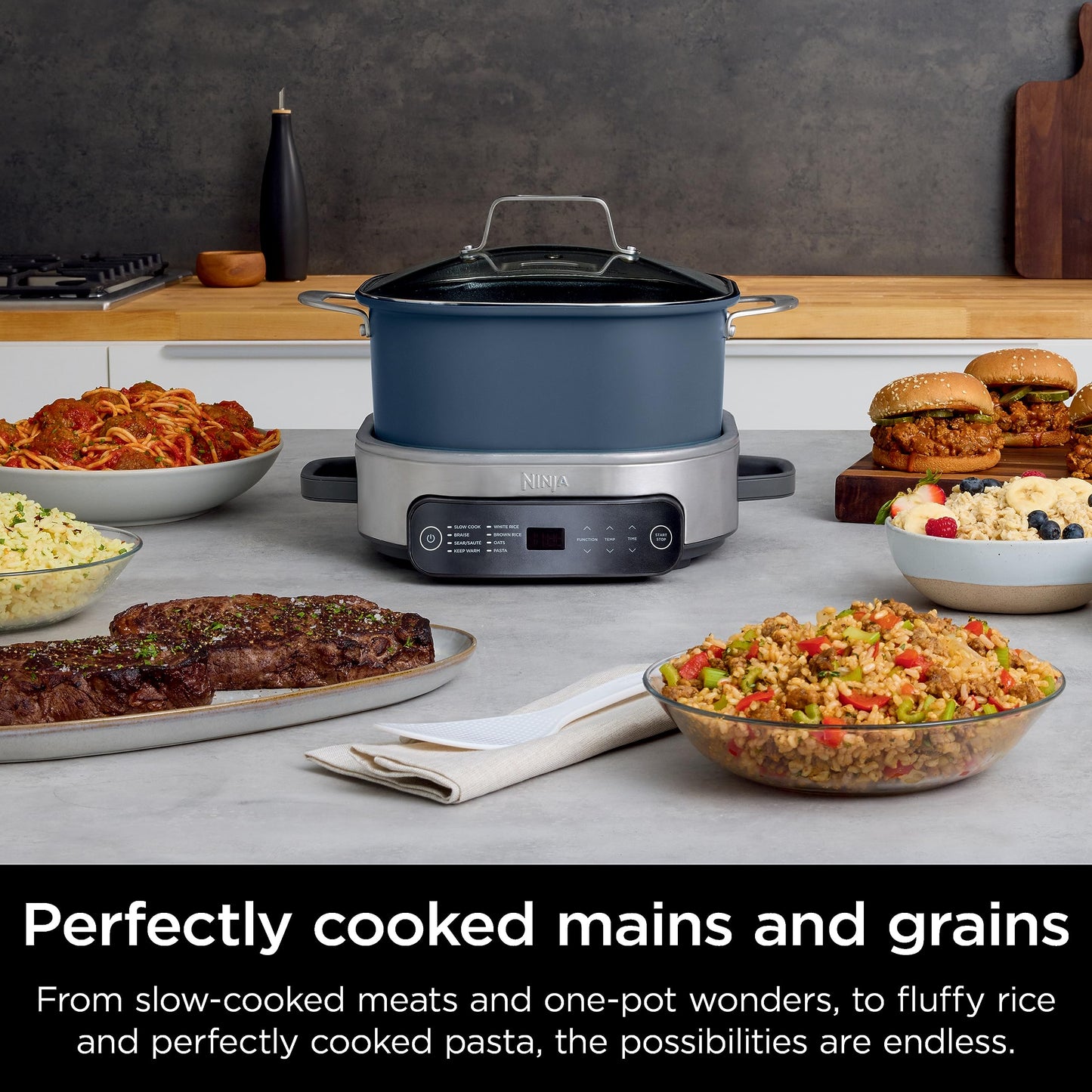Ninja MC1001 Foodi PossibleCooker PRO 8.5 Quart Multi-Cooker, with 8-in-1 Slow Cooker, Dutch Oven, Steamer, Glass Lid Integrated Spoon, Nonstick, Oven Safe Pot to 500°F, Sea Salt Gray