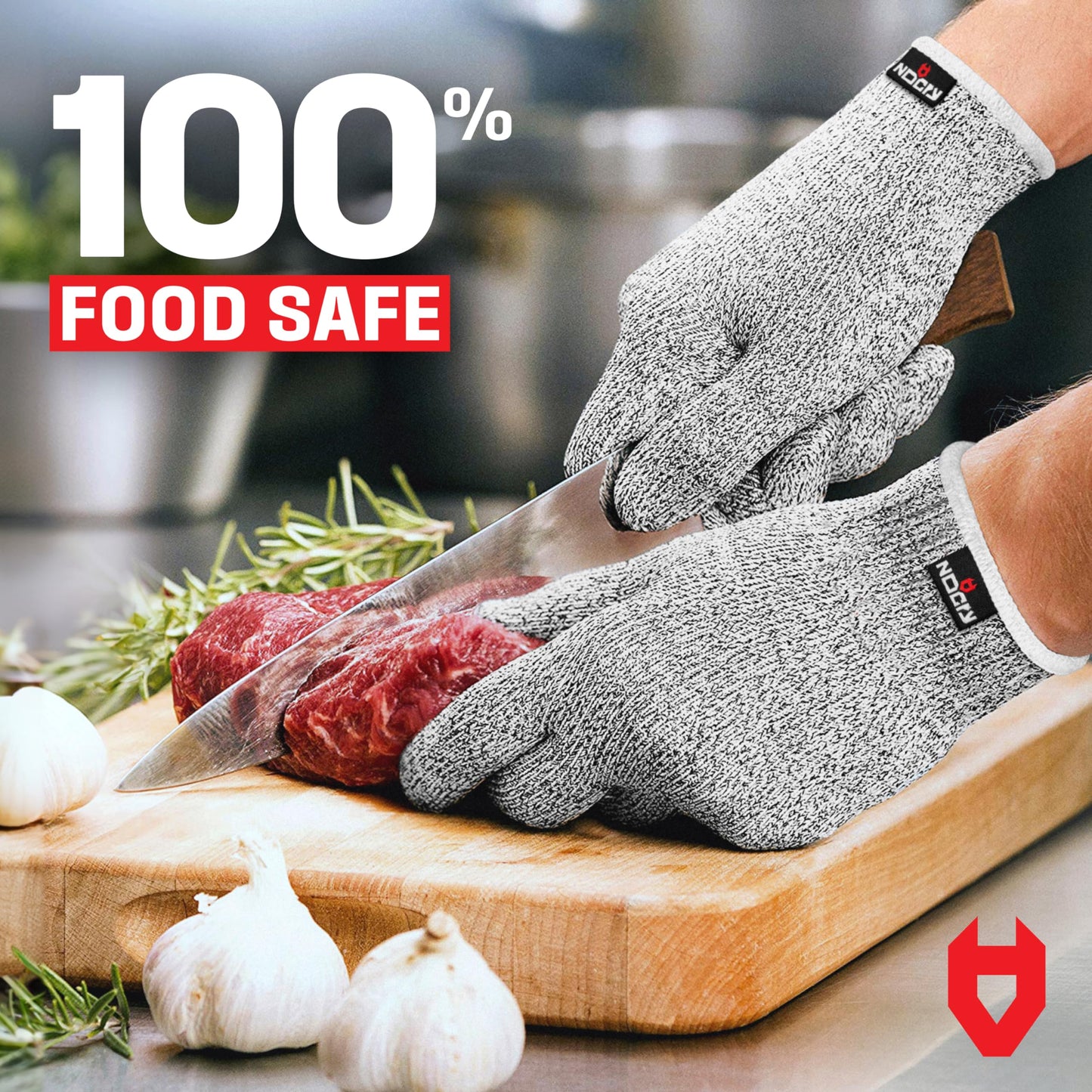 NoCry Cut Resistant Gloves Food Grade with Grip Dots for Superb Grip - Breathable & Lightweight Cutting Gloves for Chefs - Ambidextrous - Cut Resistant Kitchen Gloves for Cutting or Woodworking Gloves