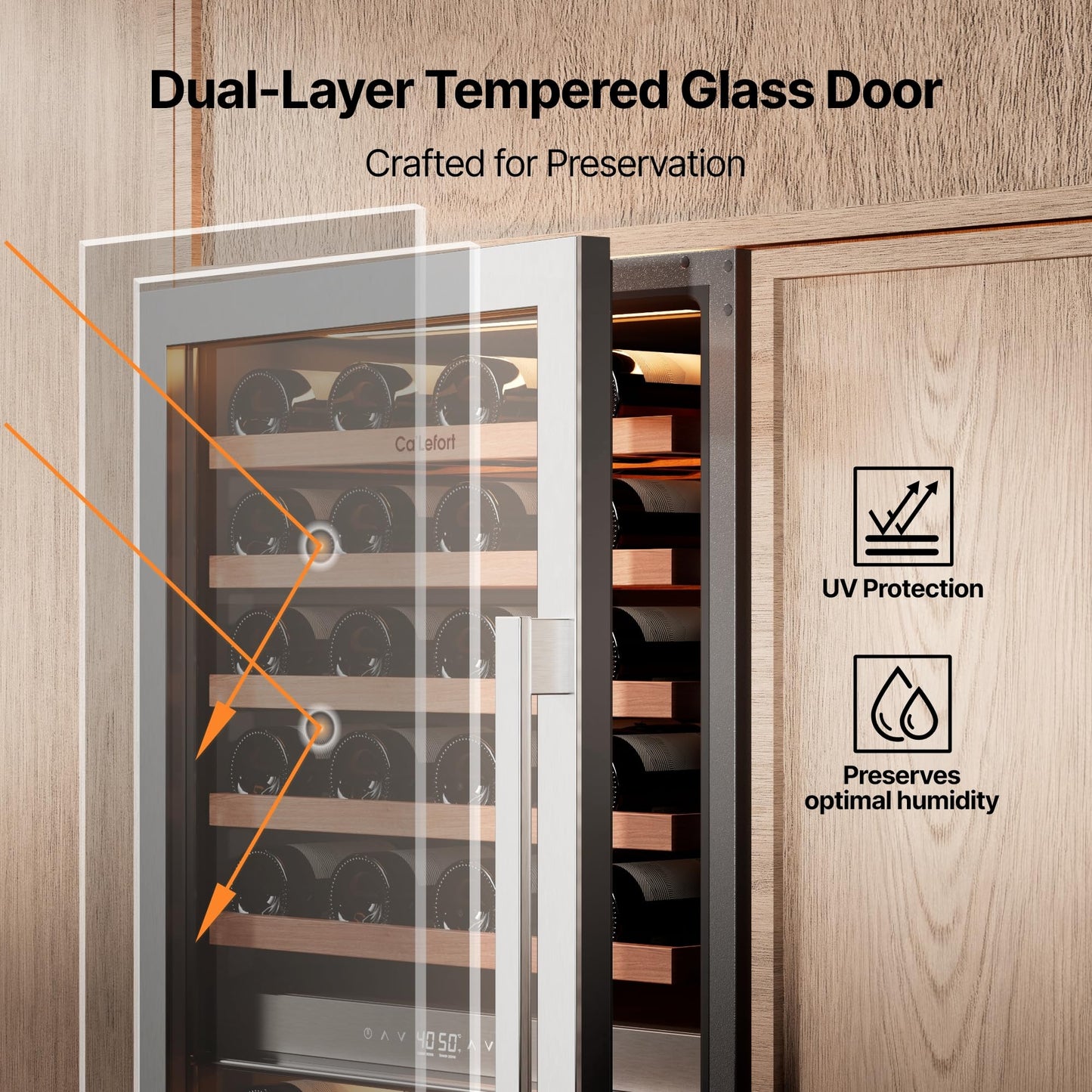 Ca'Lefort 24 Inch Wine Fridge, Dual Zone 90 Bottle Wine Cooler Refrigerator, 40-65°F Refrigerator with Glass Door, 3 LED Built-in/Freestanding Fridge for Bar/Kitchen/Resterant (Left-Hinged)