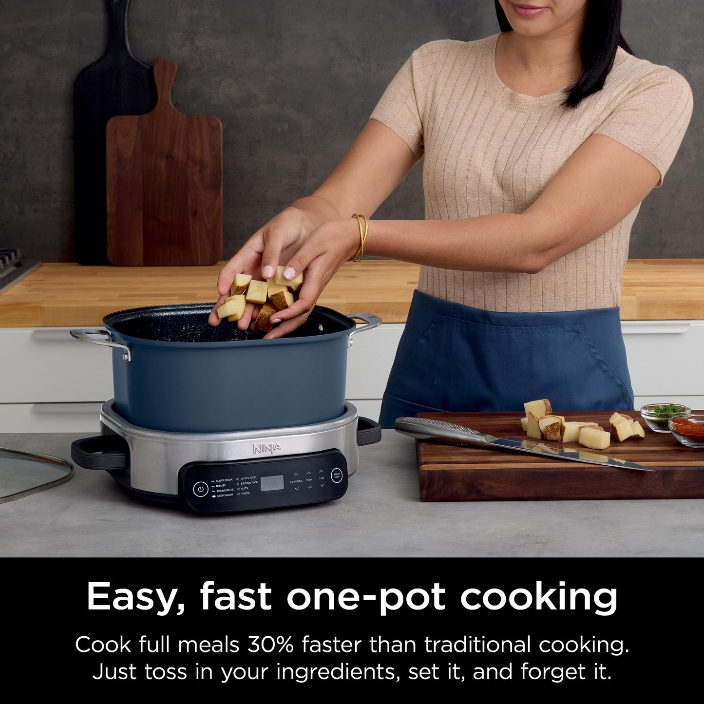 Ninja MC1001 Foodi PossibleCooker PRO 8.5 Quart Multi-Cooker, with 8-in-1 Slow Cooker, Dutch Oven, Steamer, Glass Lid Integrated Spoon, Nonstick, Oven Safe Pot to 500°F, Sea Salt Gray