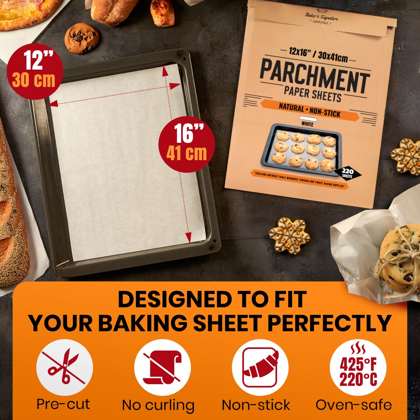 120 Pcs 16x24 Inch Parchment Paper Sheets by Baker's Signature | Parchment Baking Paper, Parchment Paper - Perfect for Baking, Precut Non-Stick Sheets, Eco-Friendly, Will Not Curl or Burn