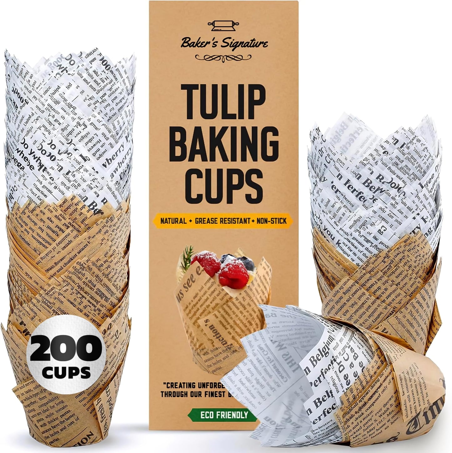 Tulip Cupcake Liners, Muffin Liners for Baking by Baker’s Signature – 200pcs of Parchment Paper Cups Cupcake Wrappers – Perfect Size, Sturdy, Greaseproof & Easy to Use – Colorful