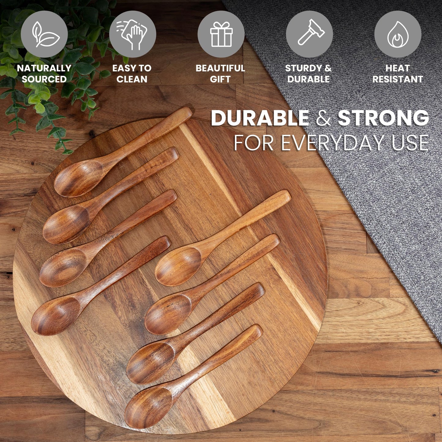 Zulay Kitchen 9.4" Teak Wooden Cooking Spoon – Durable, Non-Stick Wooden Utensil for Cooking, Stirring, Mixing & Serving – Heat-Resistant, Smooth Finish Kitchen Spoon for Nonstick Cookware