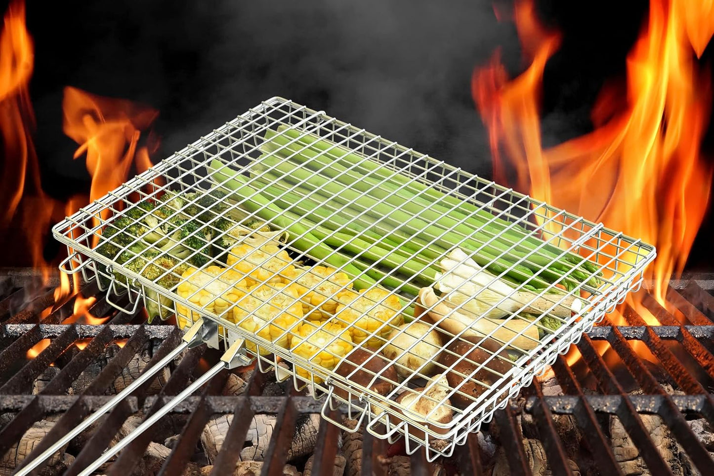 Grill Basket Extra Large,Grill Accessories for Outdoor Grill,Grilling Gifts for Men,Fish Grill Basket, Shrimp Vegetable, Veggie, Barbecue BBQ Rack, Camping Cooking, Unique Detachable Handle