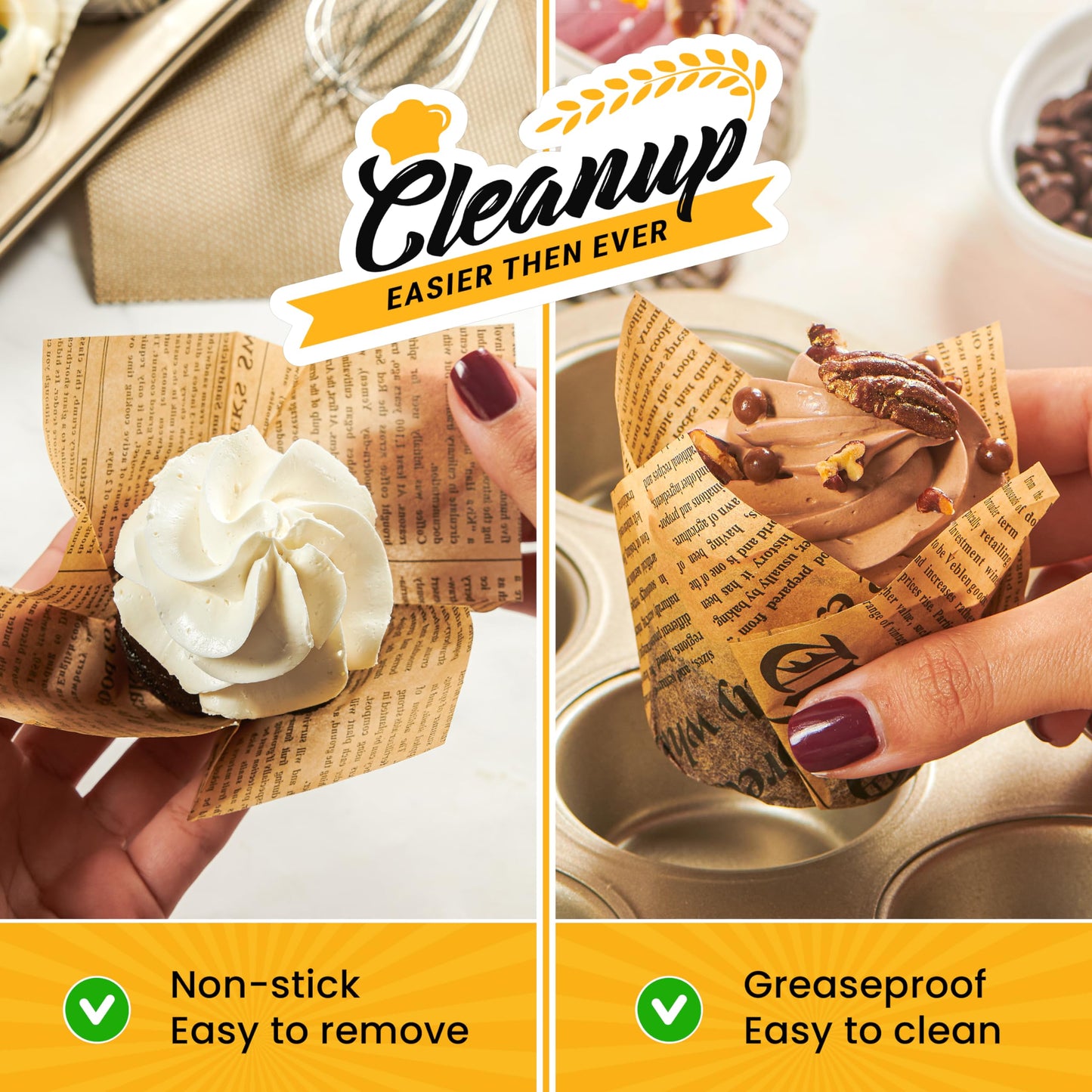 Tulip Cupcake Liners, Muffin Liners for Baking by Baker’s Signature – 200pcs of Parchment Paper Cups Cupcake Wrappers – Perfect Size, Sturdy, Greaseproof & Easy to Use – Colorful